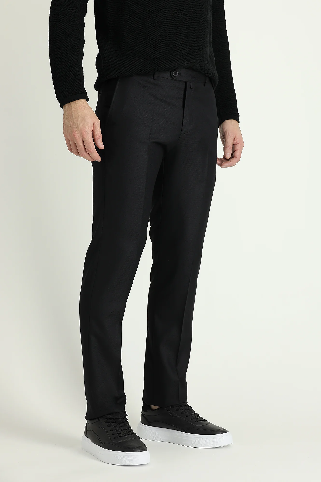 Siyah 7 Drop Slim Fit Dar Kesim Klasik Desenli Kumaş Pantolon - Image 2
