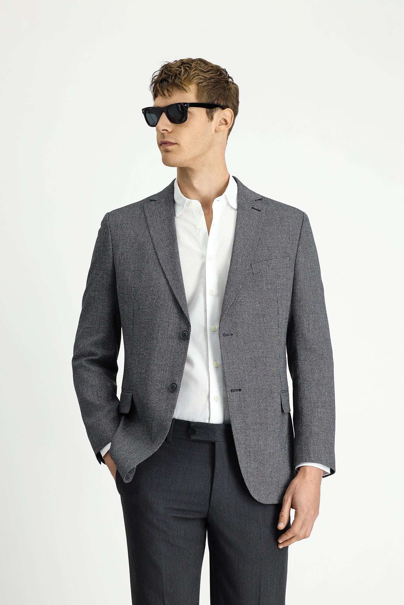Siyah 7 Drop Slim Fit Dar Kesim Klasik Keten Karışımlı Desenli Ceket - Image 4