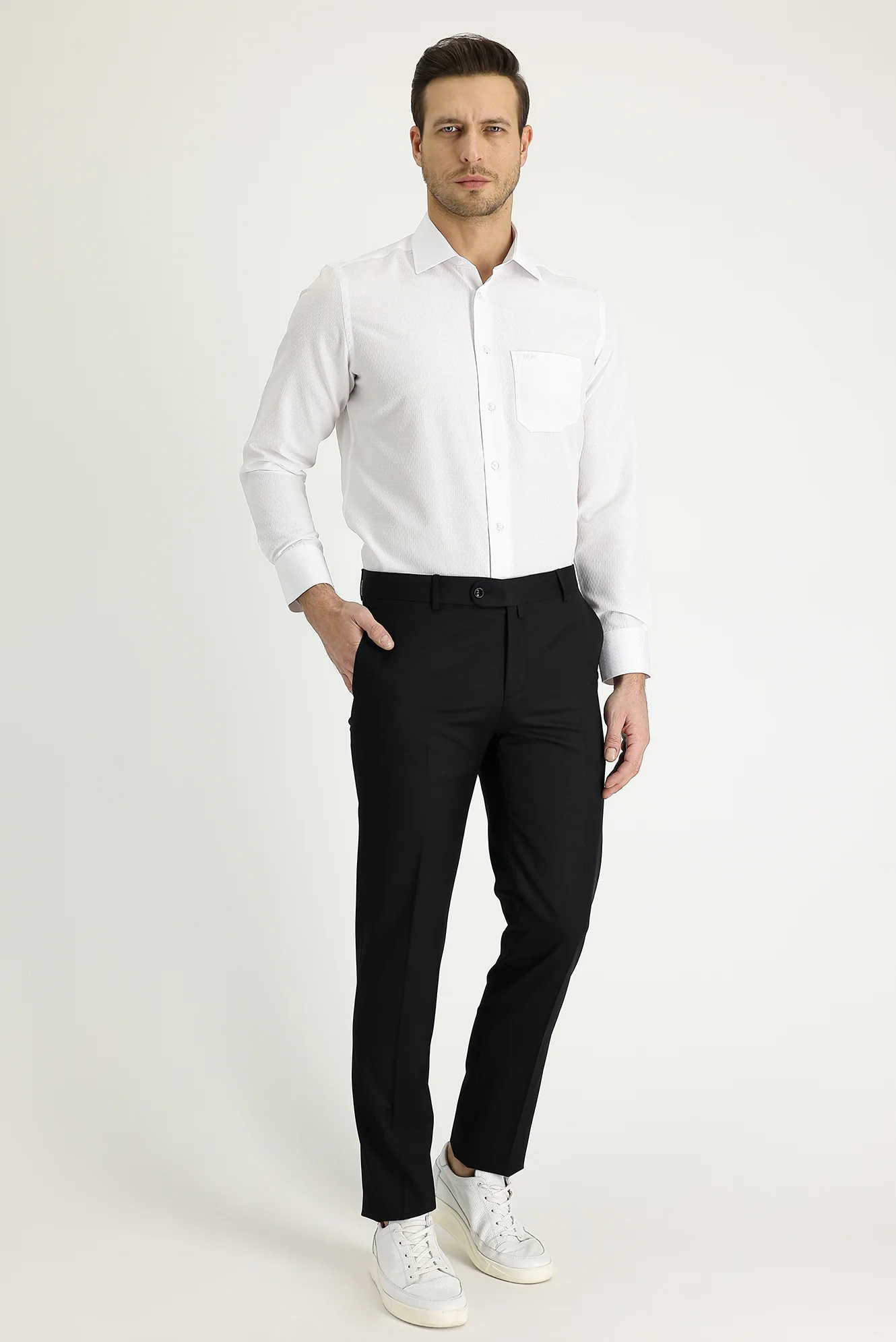 Siyah 7 Drop Slim Fit Dar Kesim Klasik Kumaş Pantolon - Image 2