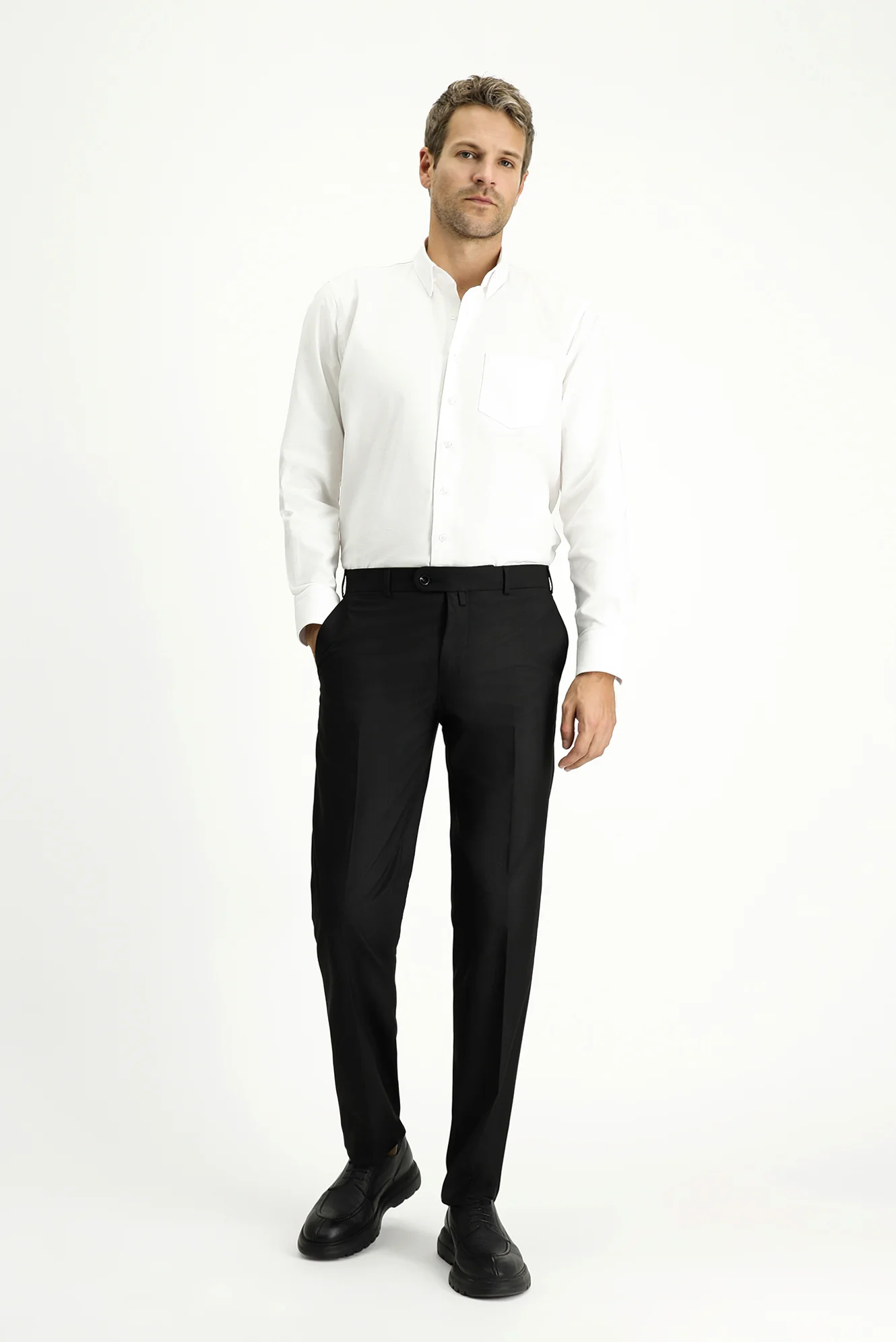 Siyah 7 Drop Slim Fit Dar Kesim Klasik Kumaş Pantolon
