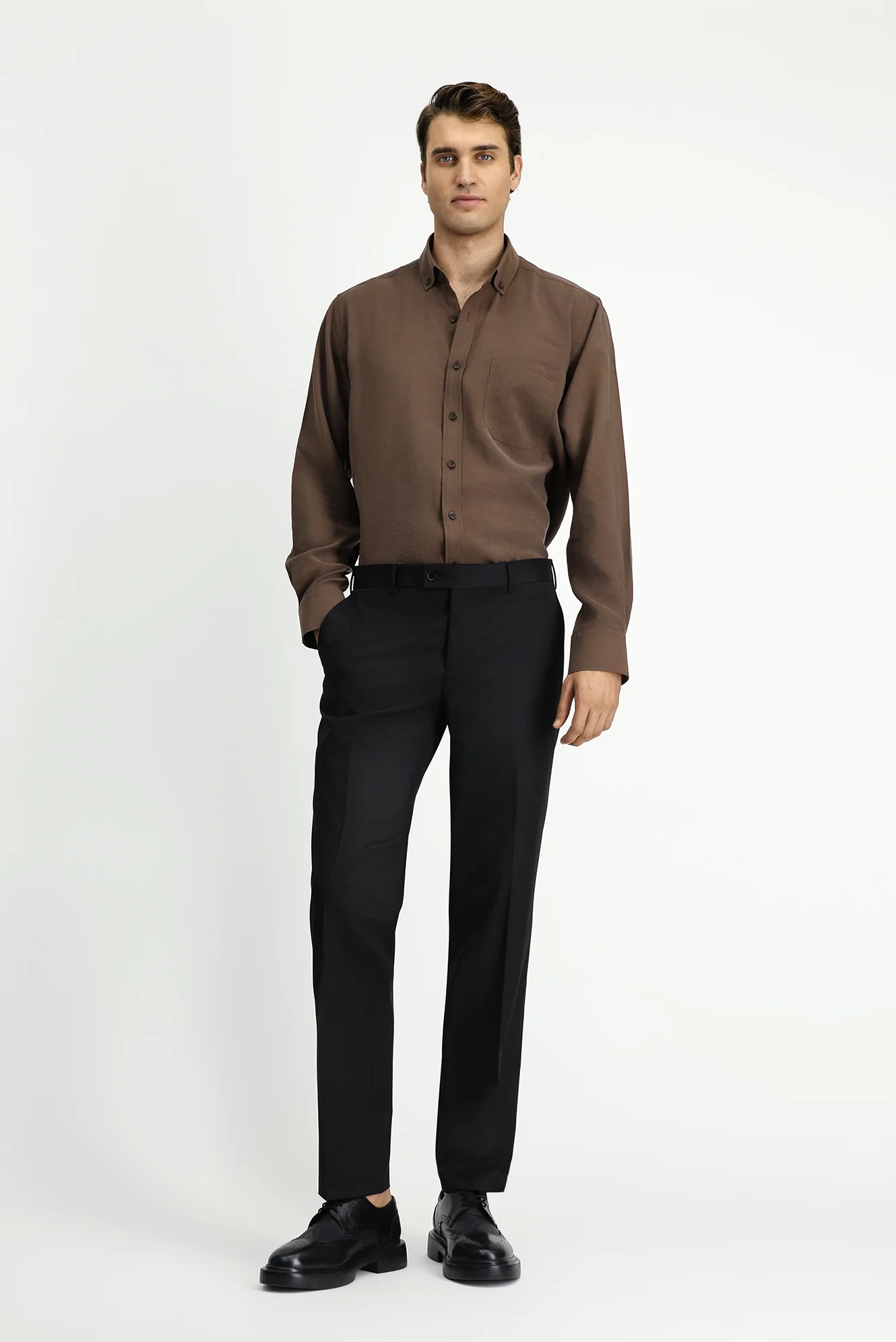Siyah 7 Drop Slim Fit Dar Kesim Klasik Kumaş Pantolon