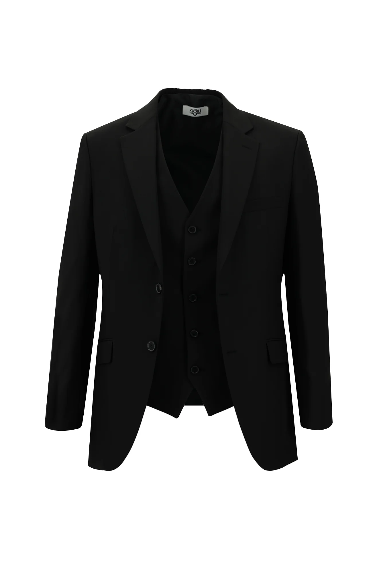Siyah 7 Drop Slim Fit Dar Kesim Yelekli Takım Elbise - Image 2