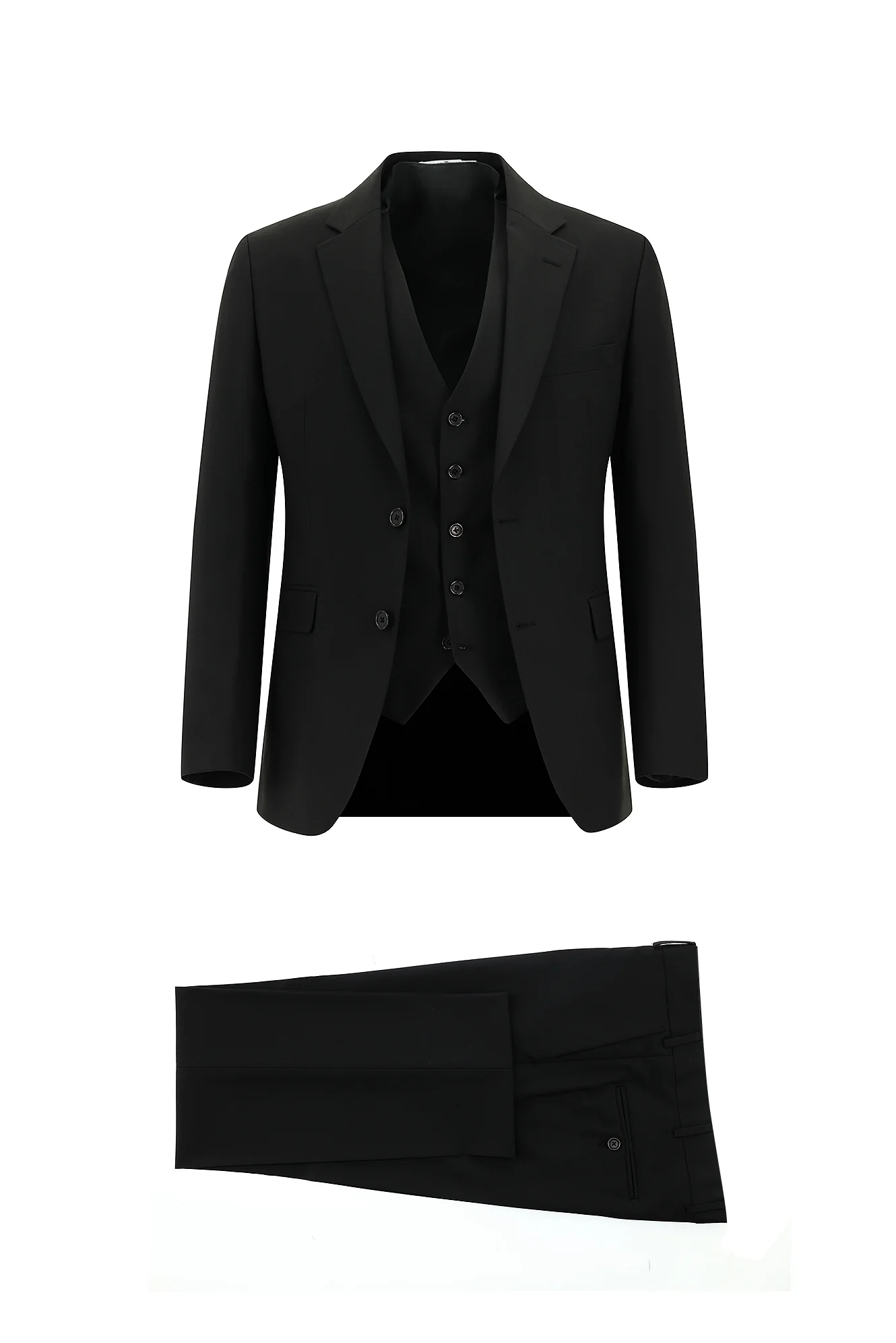 Siyah 7 Drop Slim Fit Dar Kesim Yelekli Takım Elbise