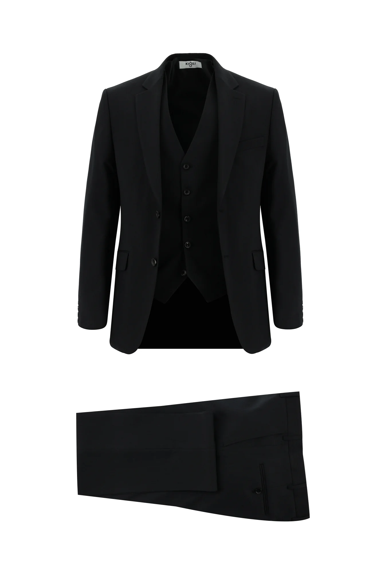 Siyah 7 Drop Slim Fit Dar Kesim Yelekli Takım Elbise