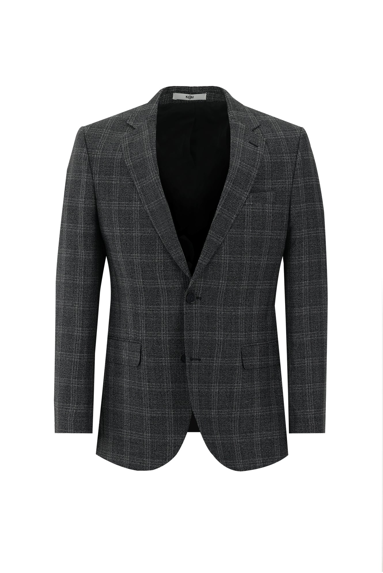 Siyah 7 Drop Slim Fit Dar Kesim Kombinli Ekose Takım Elbise - Image 2