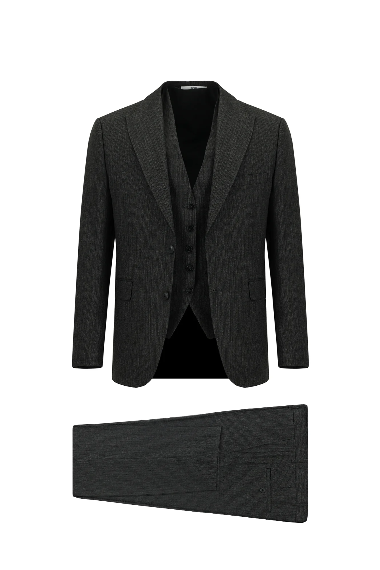 Siyah 7 Drop Slim Fit Dar Kesim Kombinli Yelekli Takım Elbise