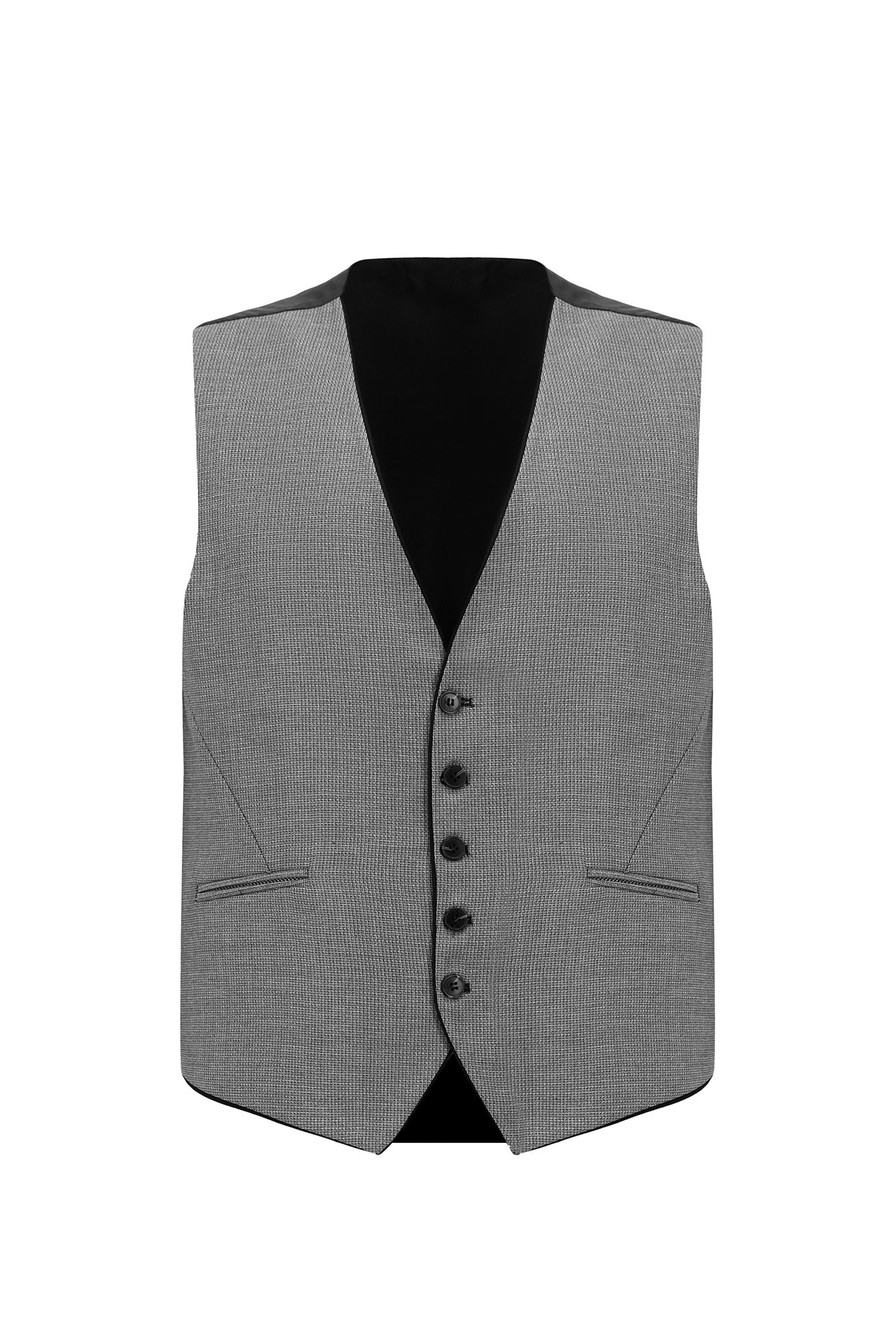 Siyah 7 Drop Slim Fit Dar Kesim Kombinli Yelekli Takım Elbise - Image 7