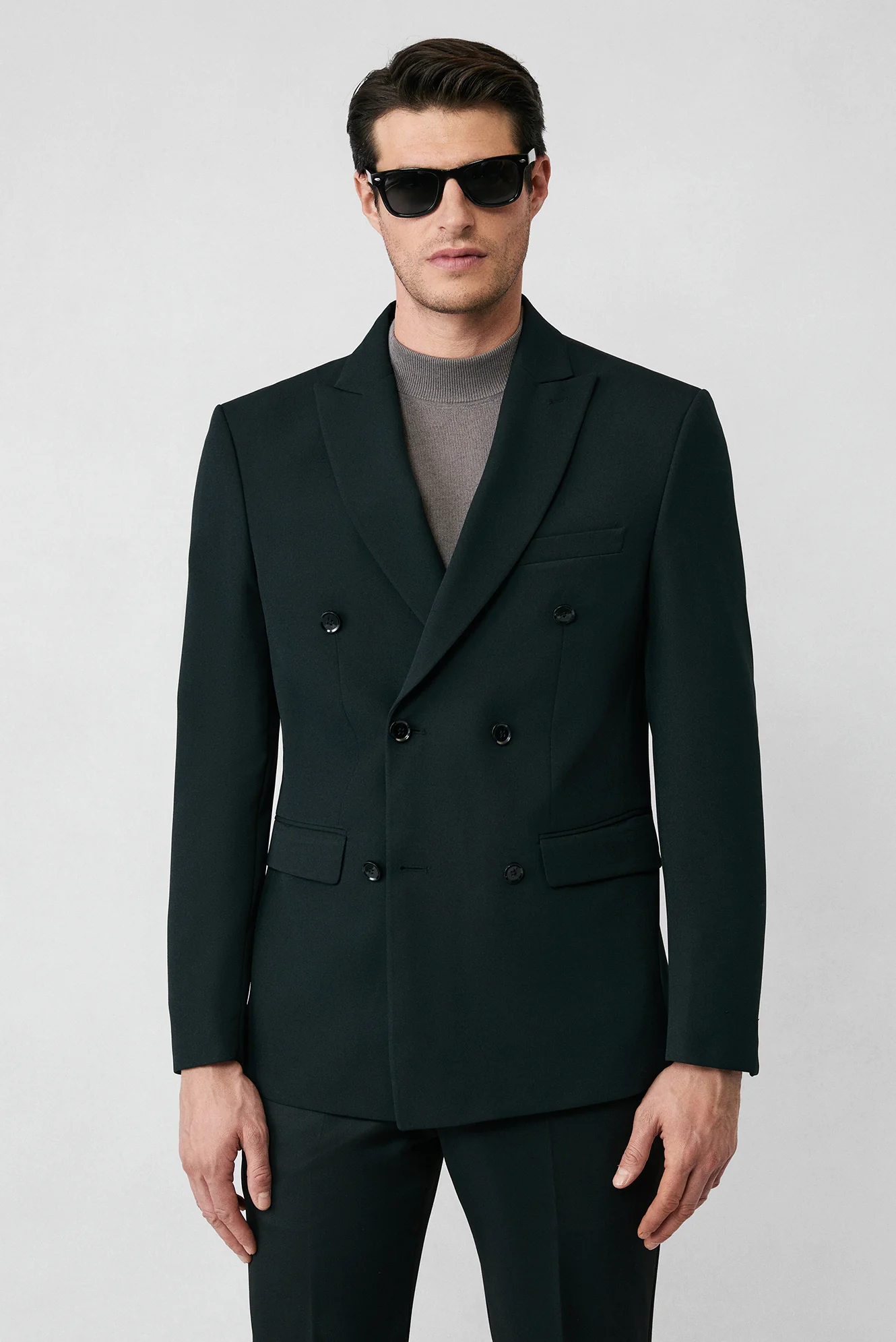 Siyah 7 Drop Slim Fit Dar Kesim Mevsimlik Kruvaze Ceket