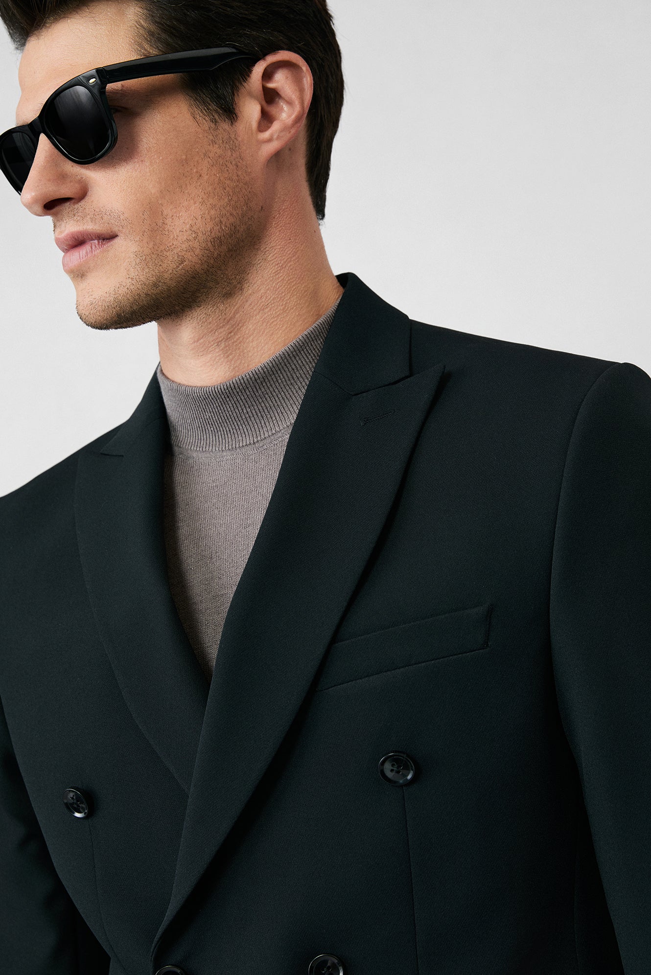 Siyah 7 Drop Slim Fit Dar Kesim Mevsimlik Kruvaze Ceket - Image 2
