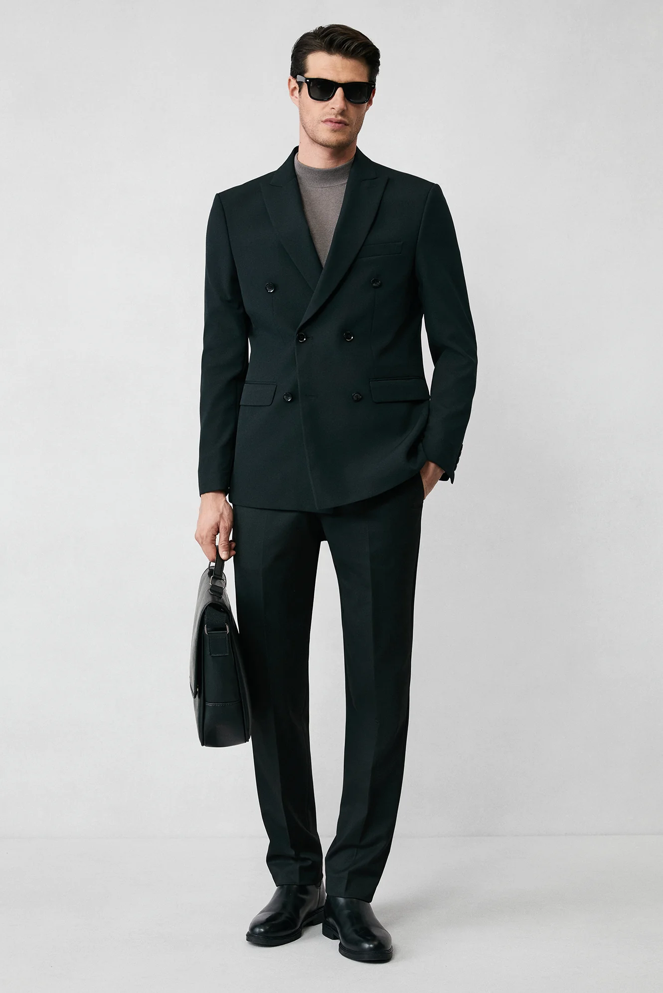 Siyah 7 Drop Slim Fit Dar Kesim Mevsimlik Kruvaze Ceket - Image 5