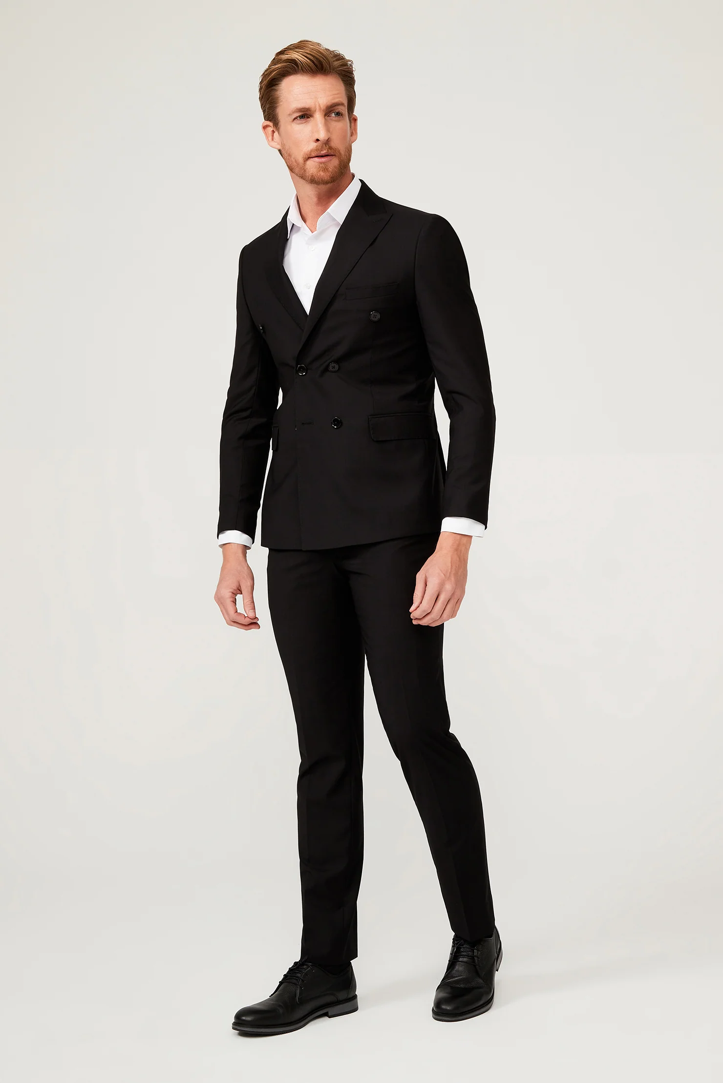 Siyah 7 Drop Slim Fit Dar Kesim Kruvaze Takım Elbise
