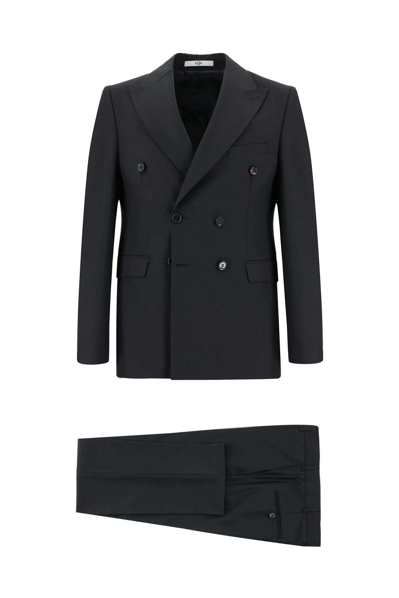 Siyah 7 Drop Slim Fit Dar Kesim Kruvaze Takım Elbise