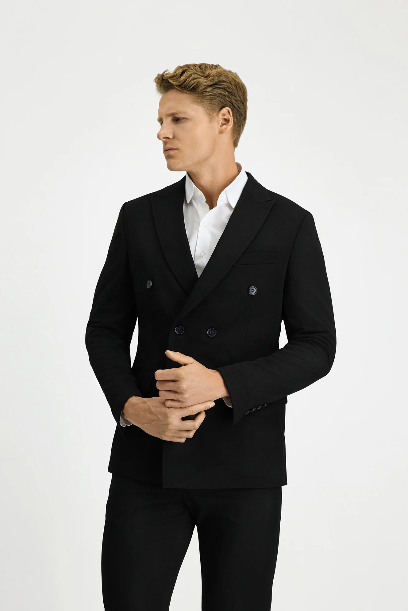 Siyah 7 Drop Slim Fit Dar Kesim Mevsimlik Kruvaze Takım Elbise - Image 3