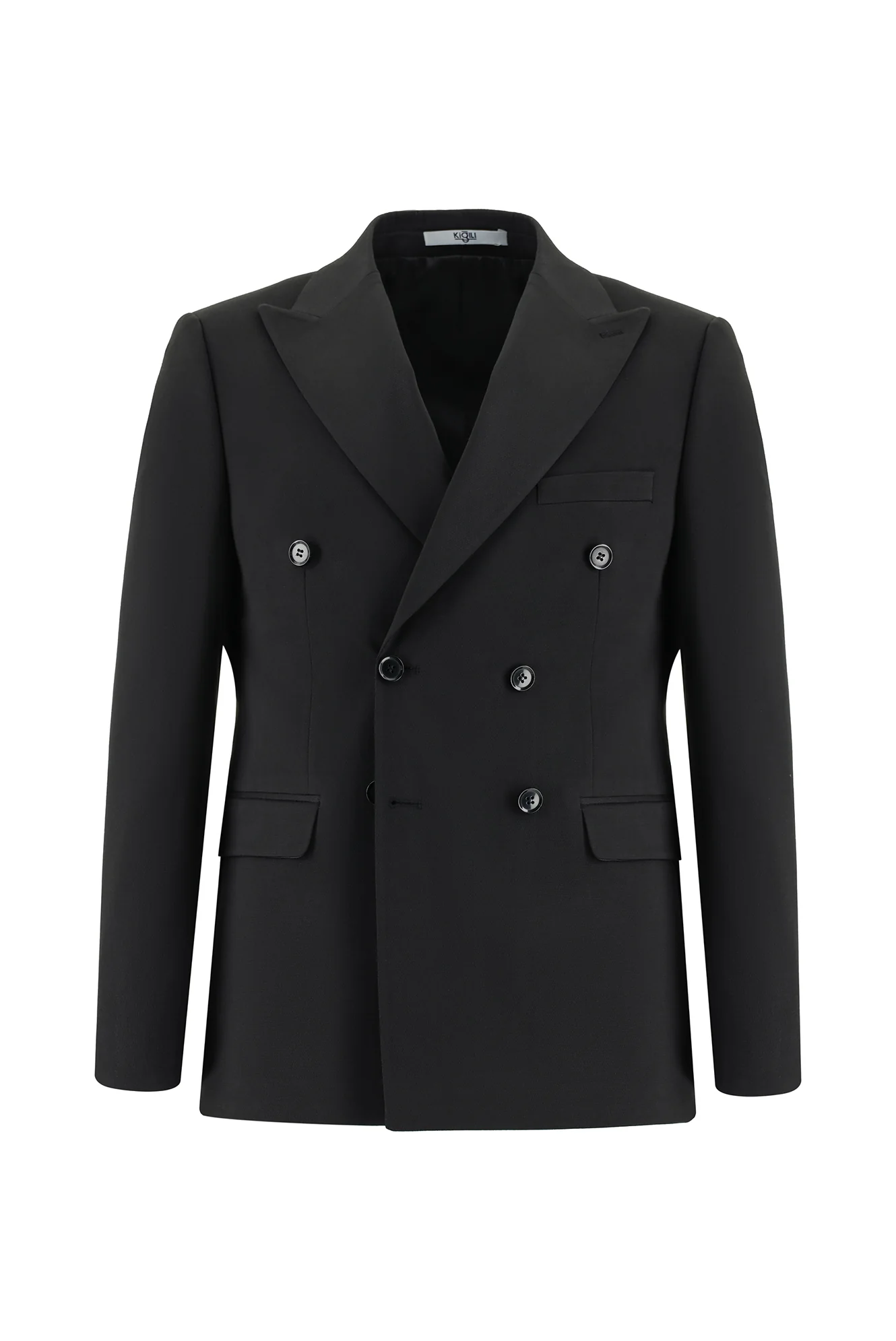 Siyah 7 Drop Slim Fit Dar Kesim Kruvaze Takım Elbise - Image 2