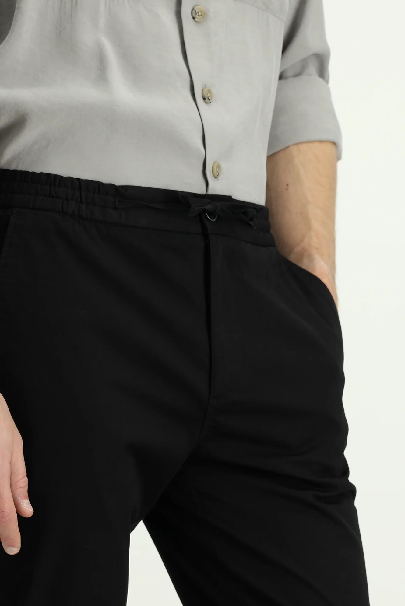 Siyah Slim Fit Dar Kesim Likralı Beli Lastikli İpli Jogger Pantolon - Image 5