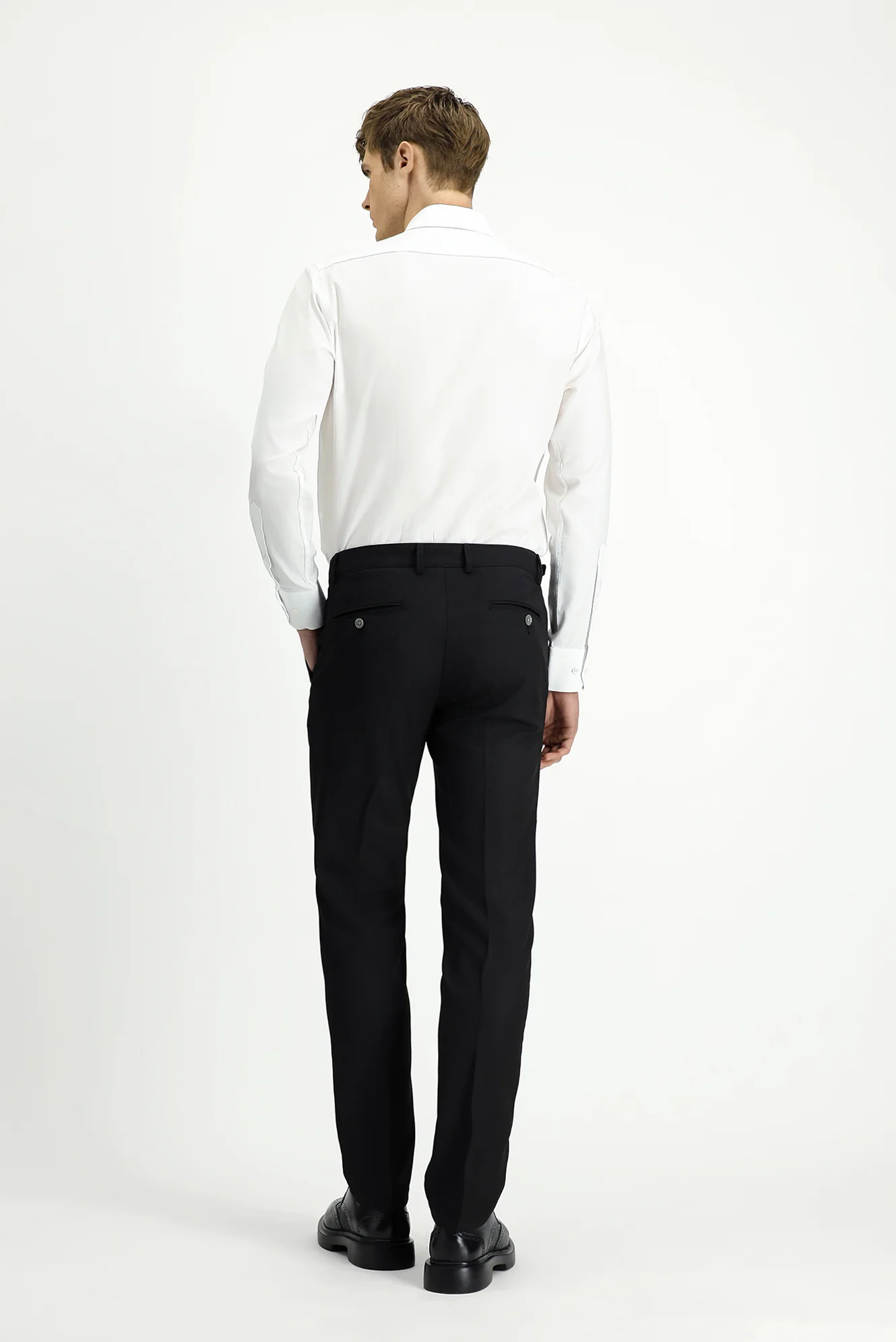 Siyah 7 Drop Slim Fit Dar Kesim Likralı Desenli Tokalı Pileli Klasik Kumaş Pantolon - Image 4