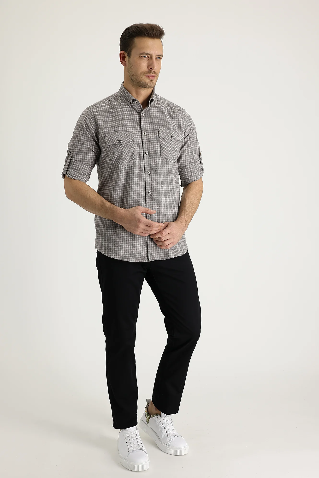 Siyah Slim Fit Dar Kesim Likralı Kanvas / Chino Pantolon - Image 2