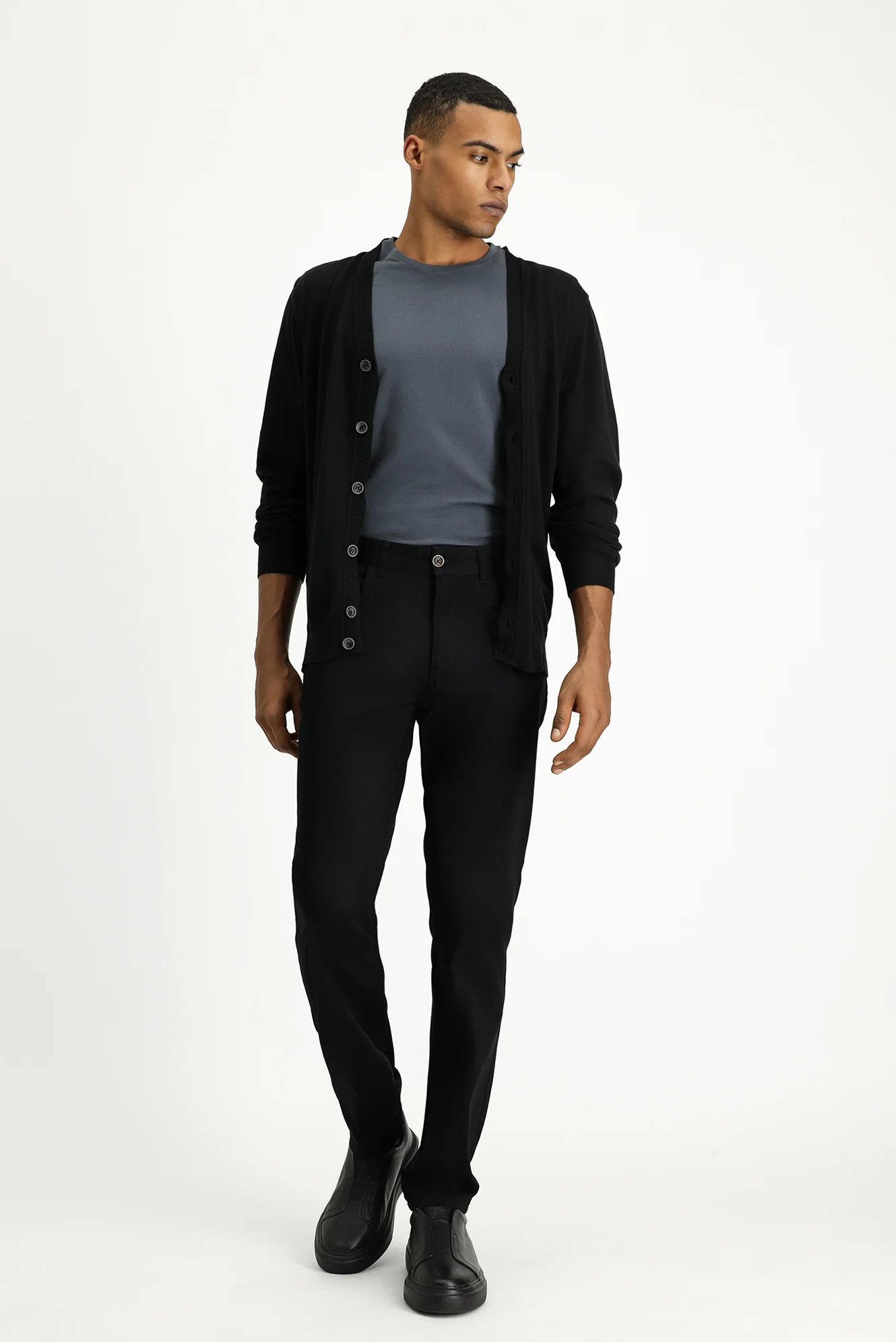Siyah Slim Fit Dar Kesim Likralı Kanvas / Chino Pantolon - Image 3