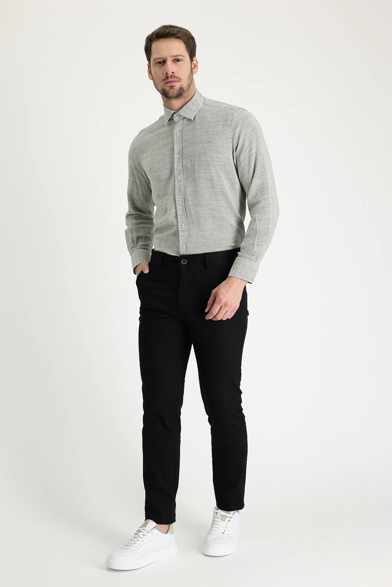 Siyah Slim Fit Dar Kesim Likralı Kanvas / Chino Pantolon