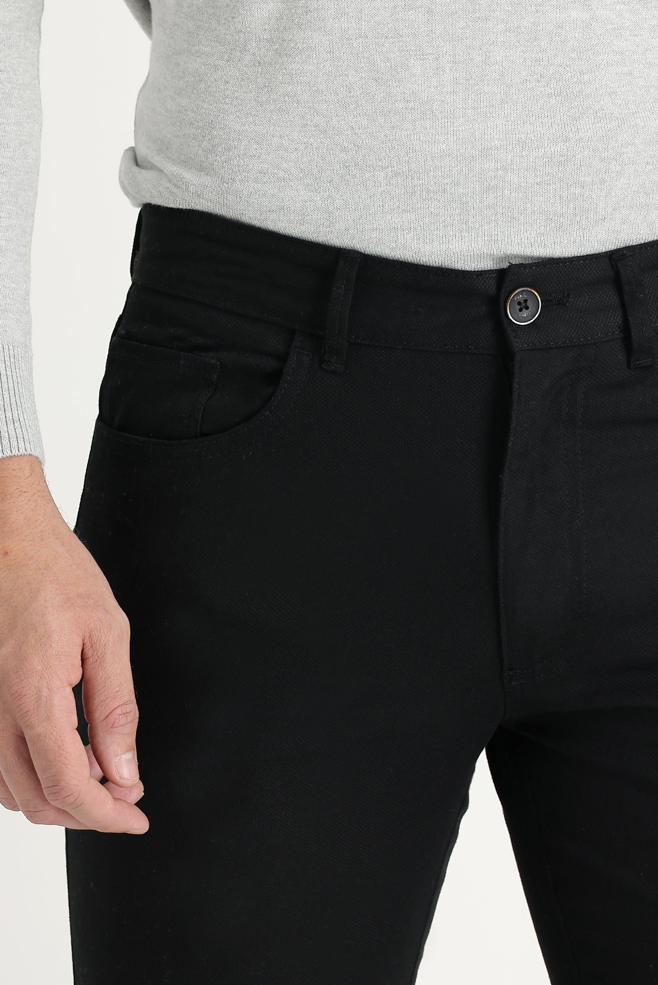 Siyah Slim Fit Dar Kesim Likralı Kanvas / Chino Pantolon - Image 2