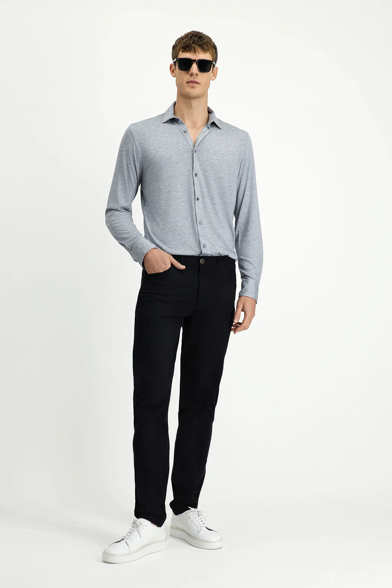 Siyah Slim Fit Dar Kesim Likralı Yandan Cepli Kanvas / Chino Pantolon - Image 3