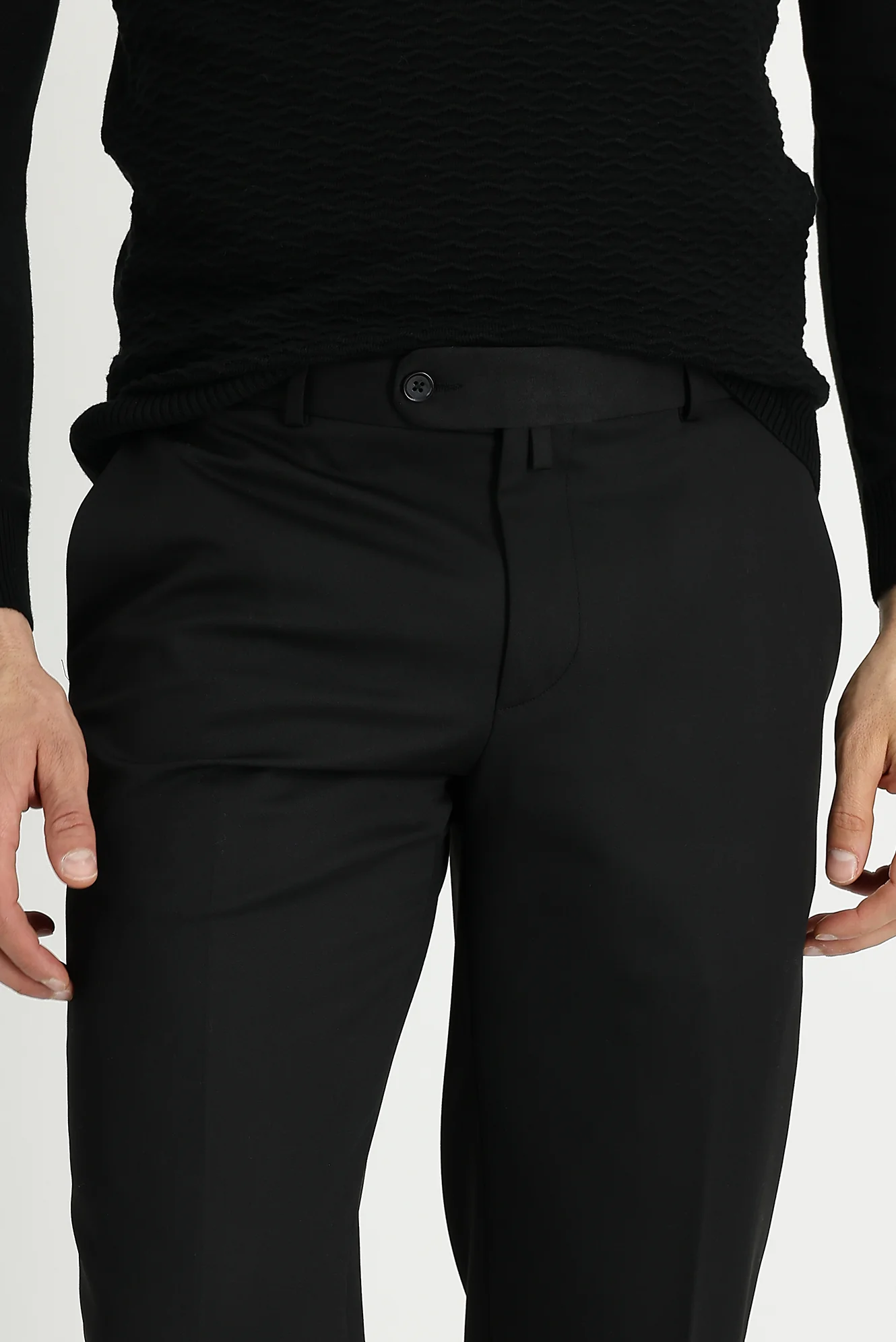 Siyah 7 Drop Slim Fit Dar Kesim Likralı Klasik Kumaş Pantolon - Image 2