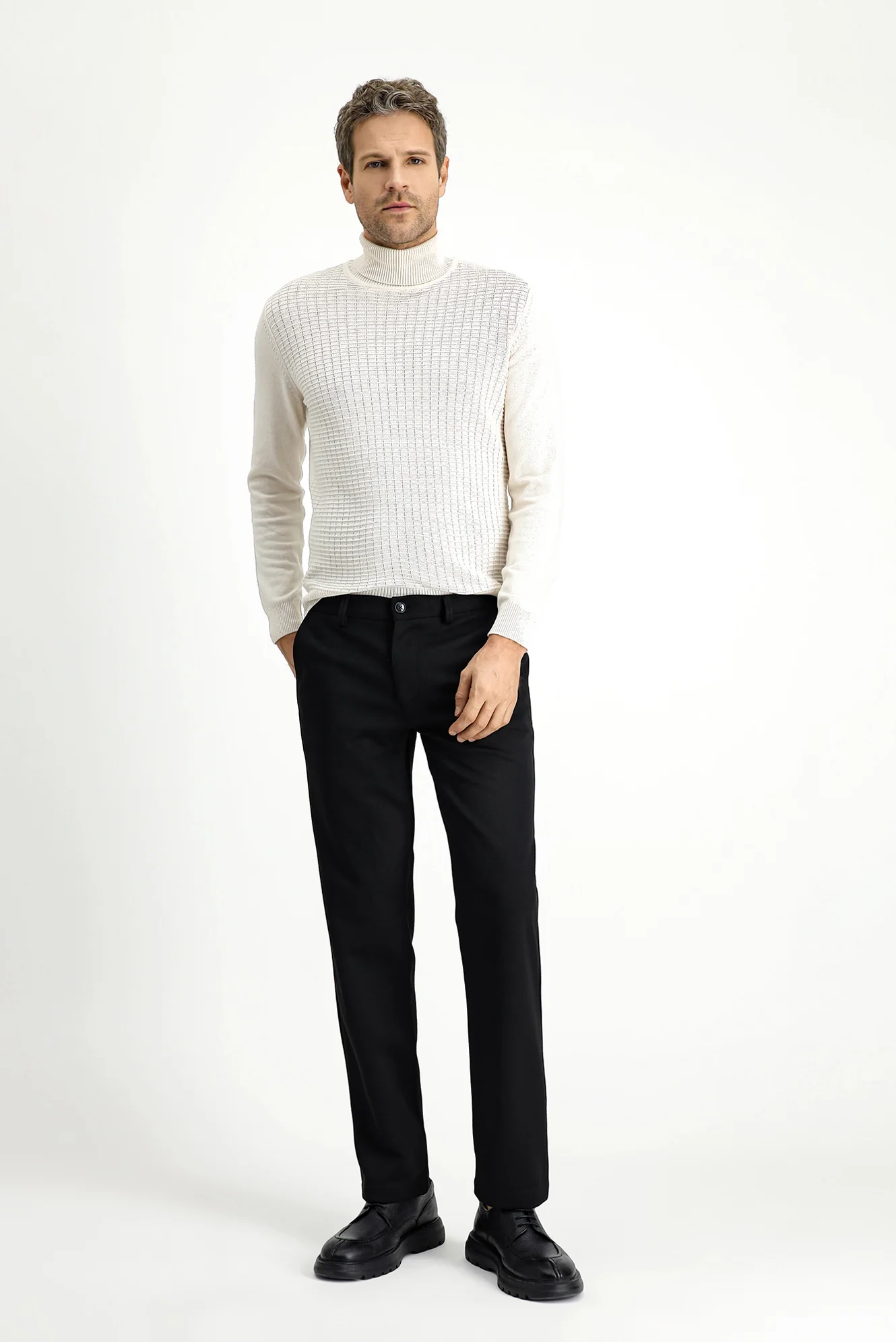 Siyah 7 Drop Slim Fit Dar Kesim Likralı Örme Klasik Kumaş Pantolon