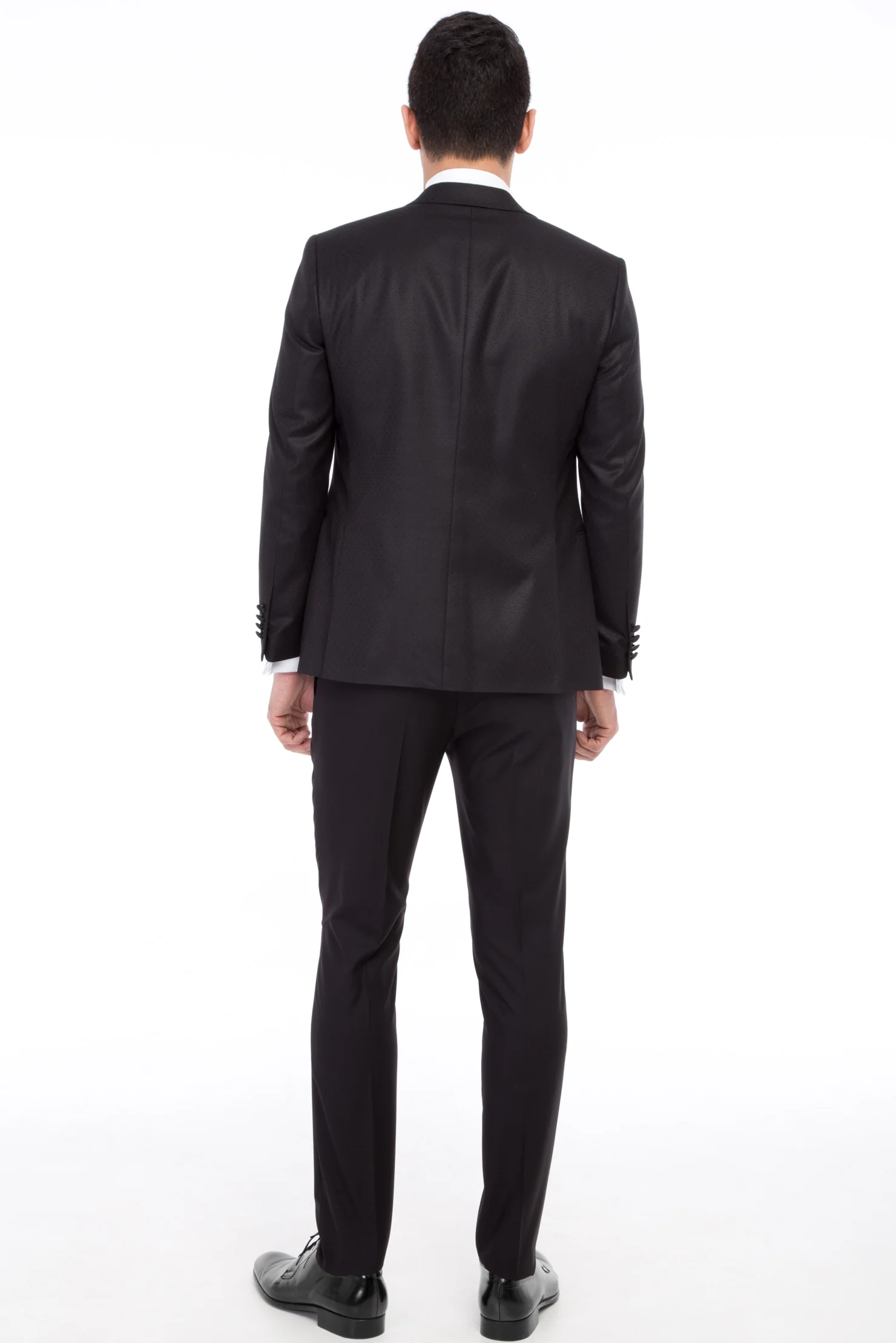 Siyah 7 Drop Slim Fit Dar Kesim Mono Yaka Desenli Yelekli Smokin & Damatlık - Image 5