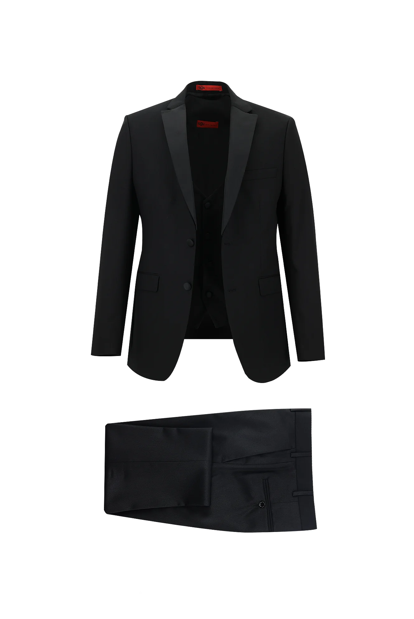 Siyah 7 Drop Slim Fit Dar Kesim Mono Yaka Yelekli Smokin & Damatlık