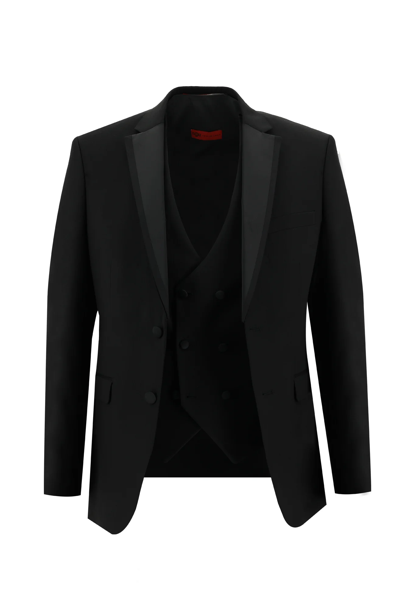 Siyah 7 Drop Slim Fit Dar Kesim Mono Yaka Smokin & Damatlık - Image 2