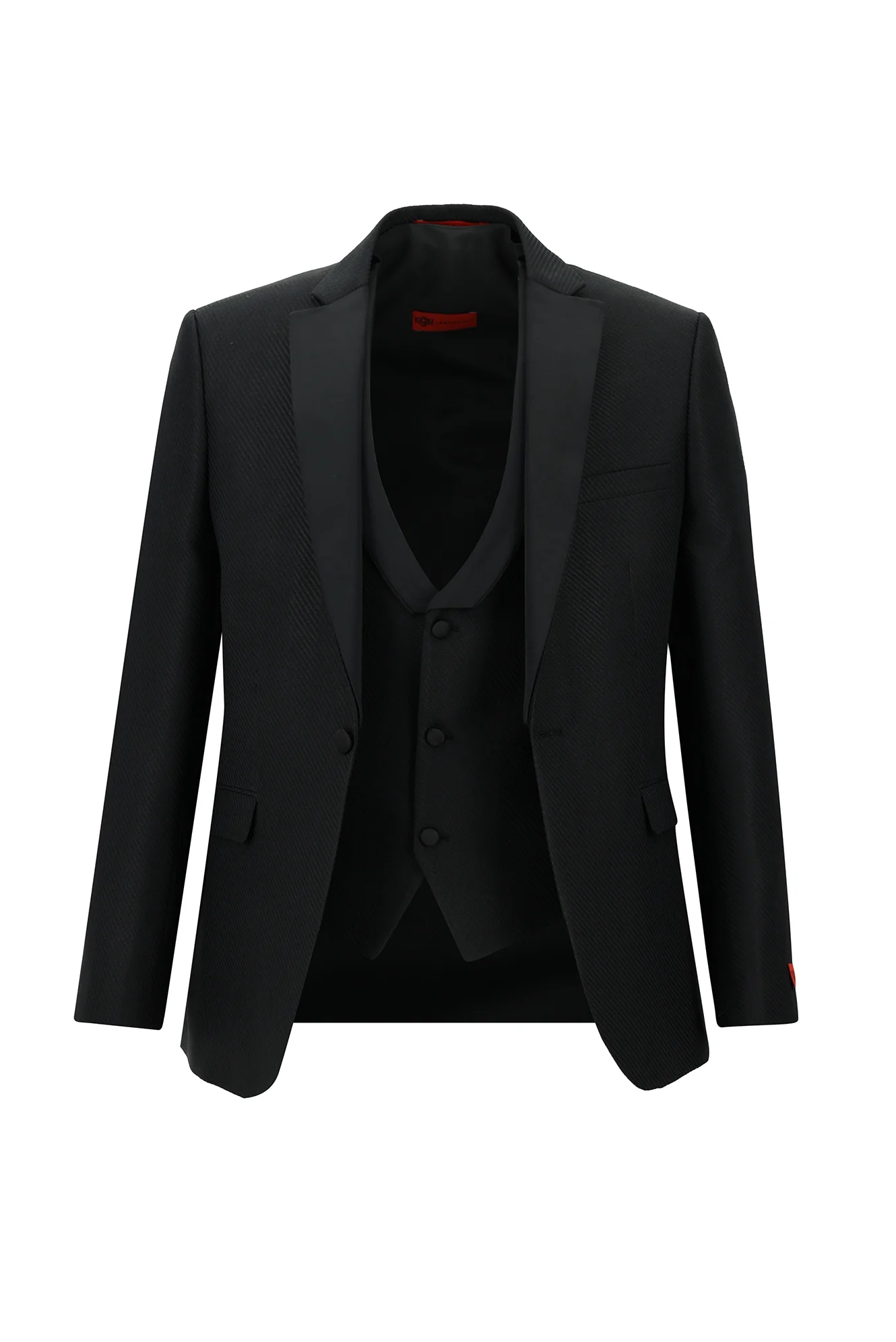 Siyah 7 Drop Slim Fit Dar Kesim Mono Yaka Yelekli Smokin & Damatlık - Image 2
