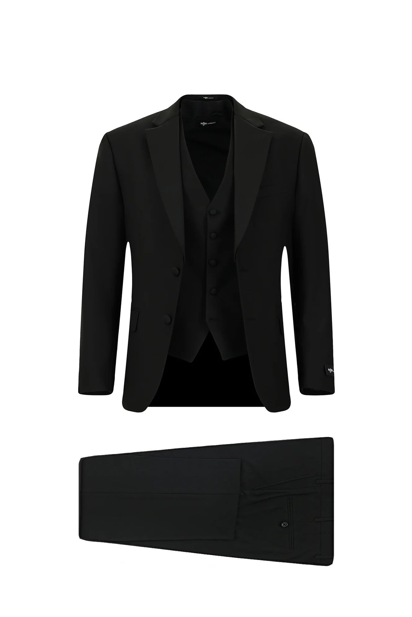 Siyah 7 Drop Slim Fit Dar Kesim Mono Yaka Yelekli Smokin & Damatlık - Image 5