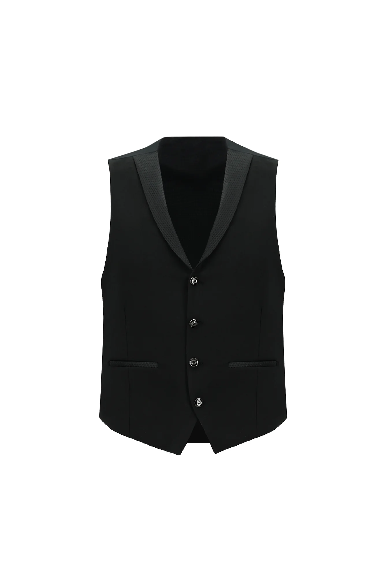 Siyah 7 Drop Slim Fit Dar Kesim Mono Yaka Yelekli Smokin & Damatlık - Image 4