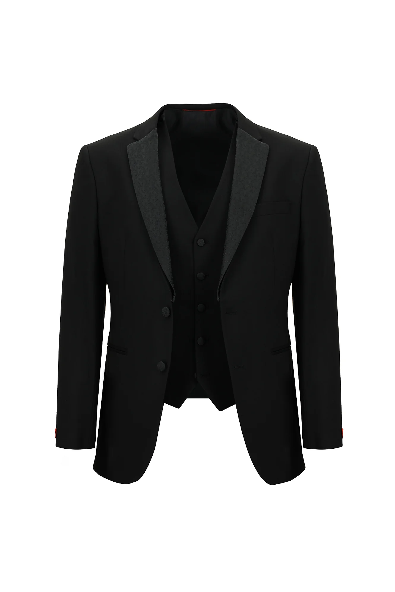 Siyah 7 Drop Slim Fit Dar Kesim Mono Yaka Yelekli Smokin & Damatlık - Image 2