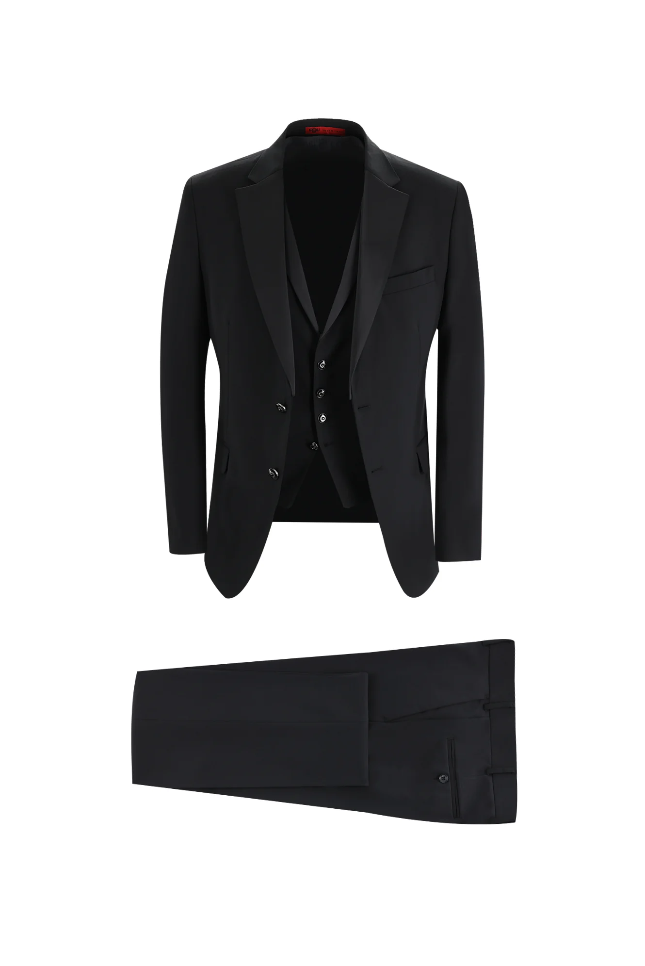 Siyah 7 Drop Slim Fit Dar Kesim Mono Yaka Yelekli Smokin & Damatlık