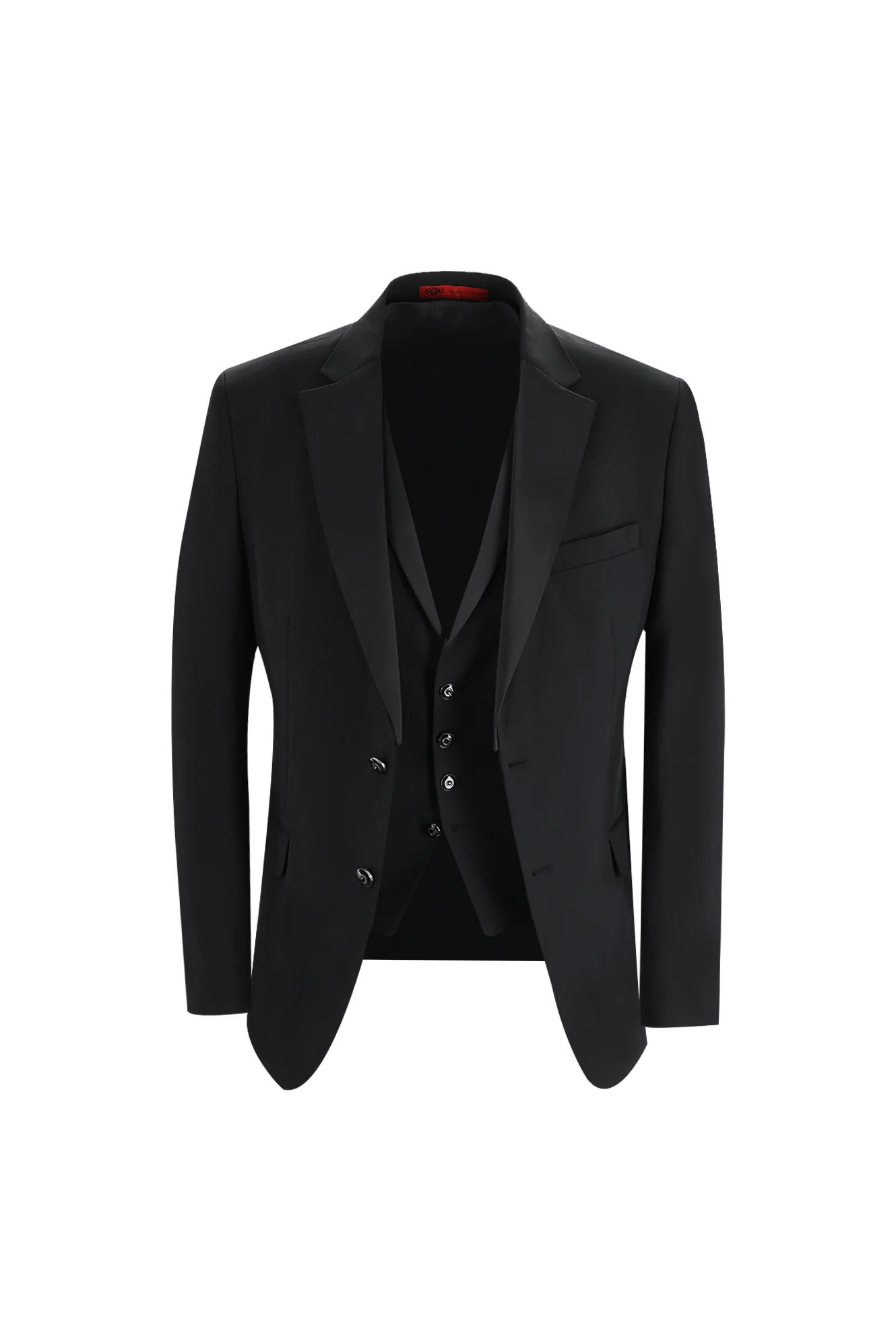 Siyah 7 Drop Slim Fit Dar Kesim Mono Yaka Yelekli Smokin & Damatlık - Image 2