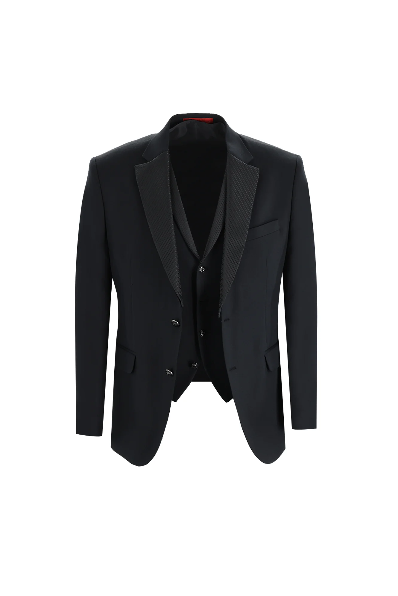 Siyah 7 Drop Slim Fit Dar Kesim Mono Yaka Yelekli Smokin & Damatlık - Image 2