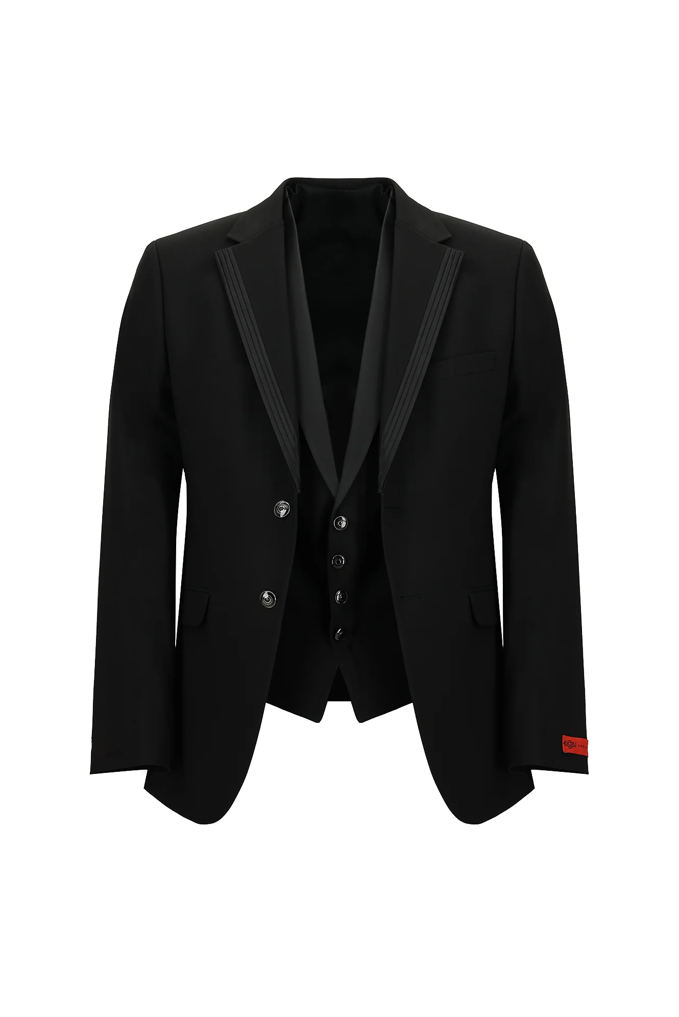 Siyah 7 Drop Slim Fit Dar Kesim Mono Yaka Yelekli Smokin & Damatlık - Image 2