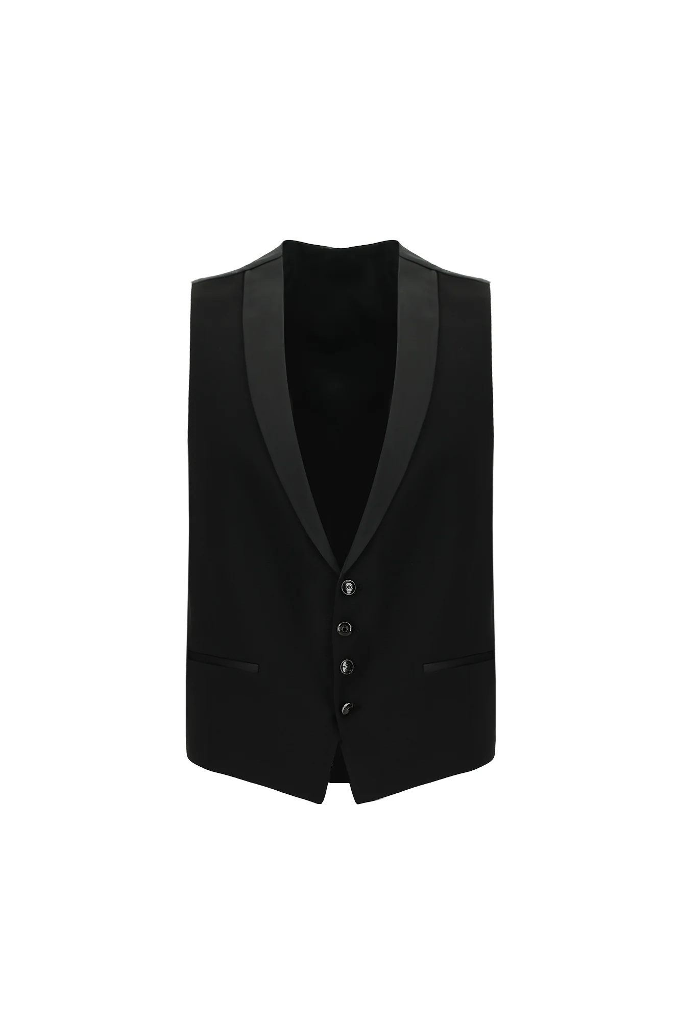 Siyah 7 Drop Slim Fit Dar Kesim Mono Yaka Yelekli Smokin & Damatlık - Image 4