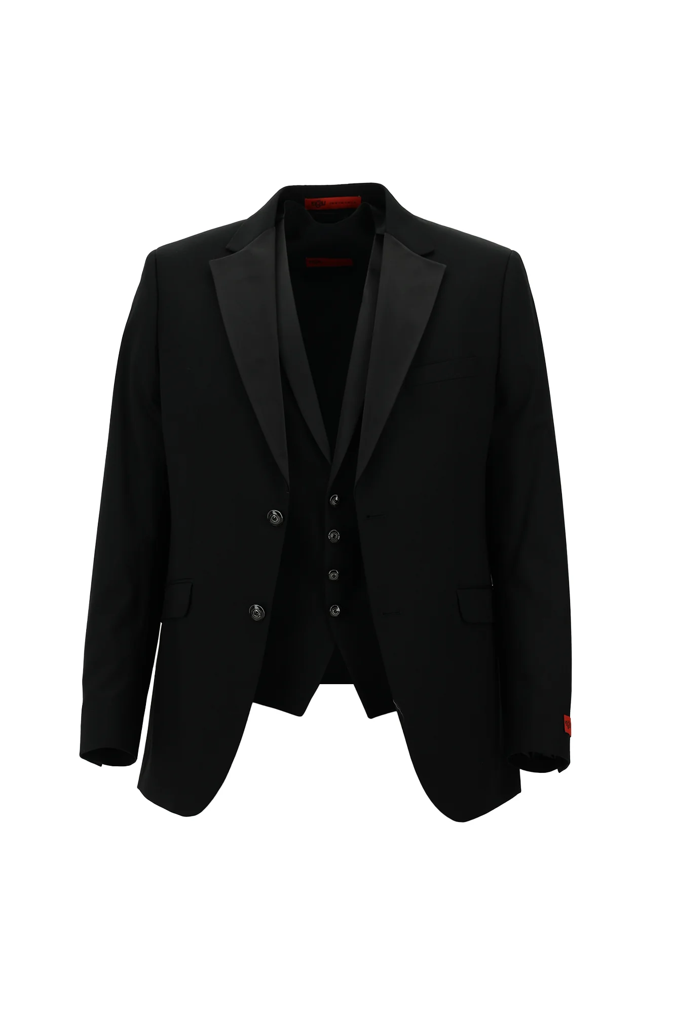 Siyah 7 Drop Slim Fit Dar Kesim Mono Yaka Yelekli Smokin & Damatlık - Image 2