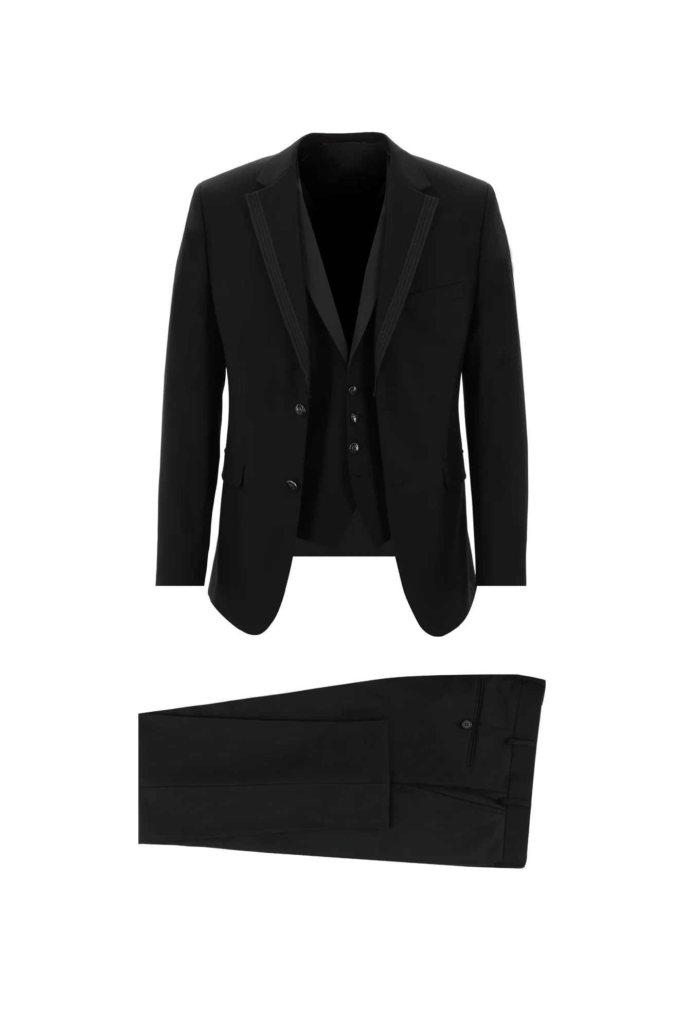 Siyah 7 Drop Slim Fit Dar Kesim Mono Yaka Yelekli Smokin & Damatlık