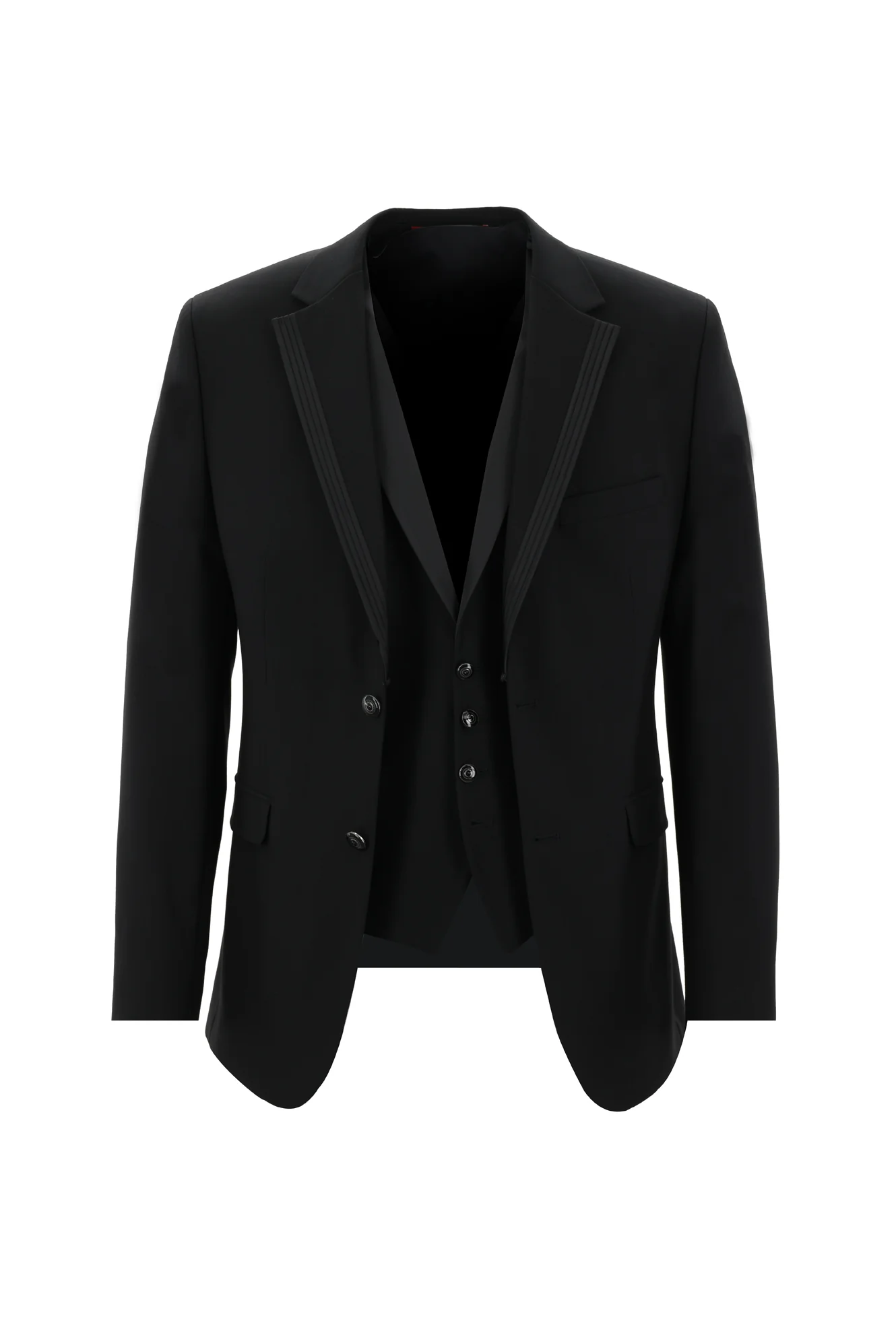 Siyah 7 Drop Slim Fit Dar Kesim Mono Yaka Yelekli Smokin & Damatlık - Image 2