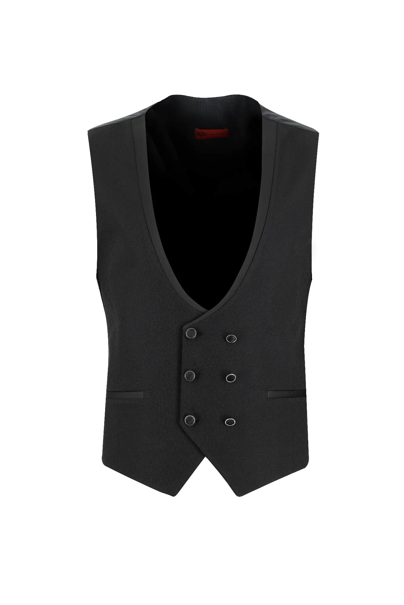 Siyah 7 Drop Slim Fit Dar Kesim Mono Yaka Yelekli Smokin & Damatlık - Image 4