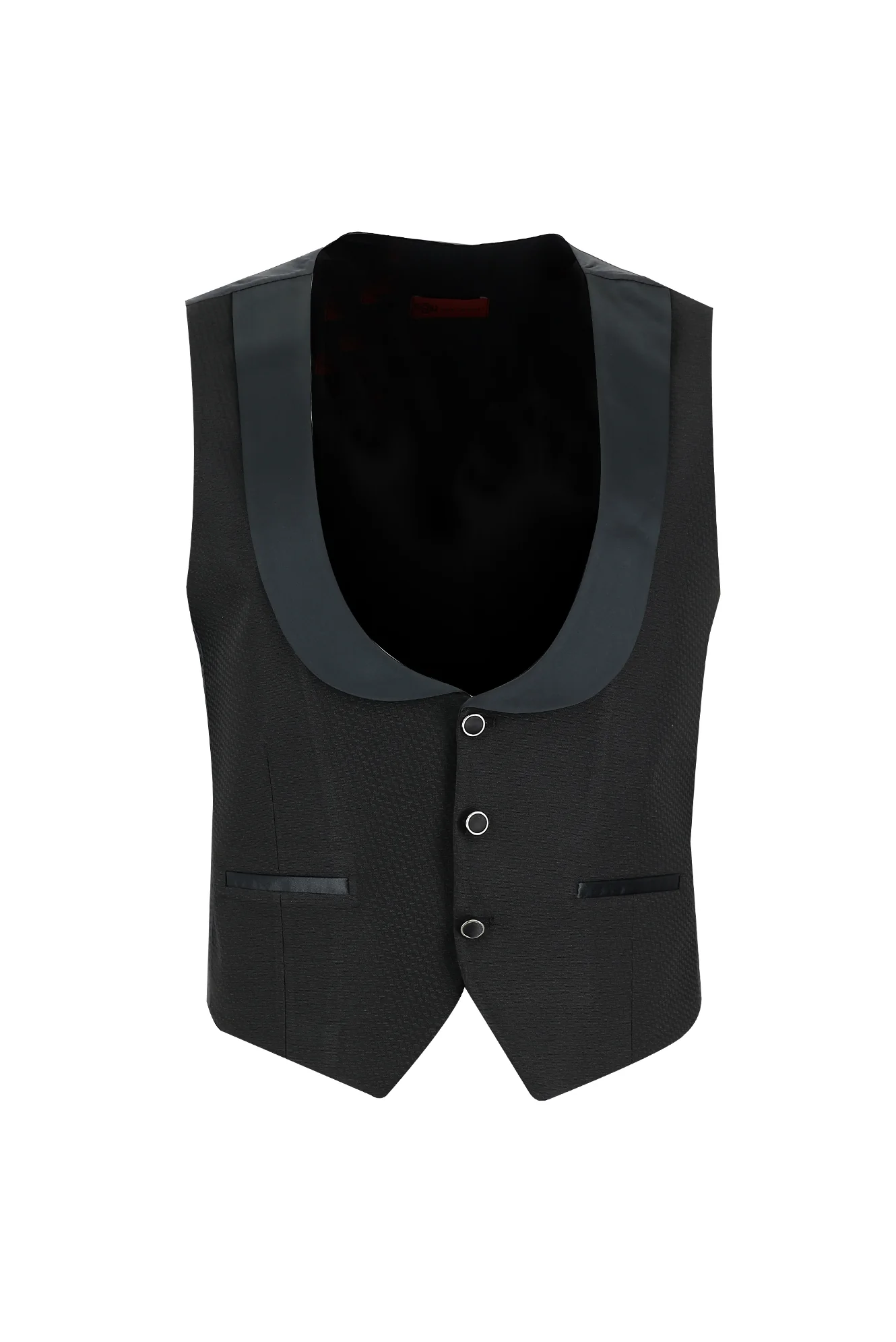 Siyah 7 Drop Slim Fit Dar Kesim Mono Yaka Yelekli Smokin & Damatlık - Image 4