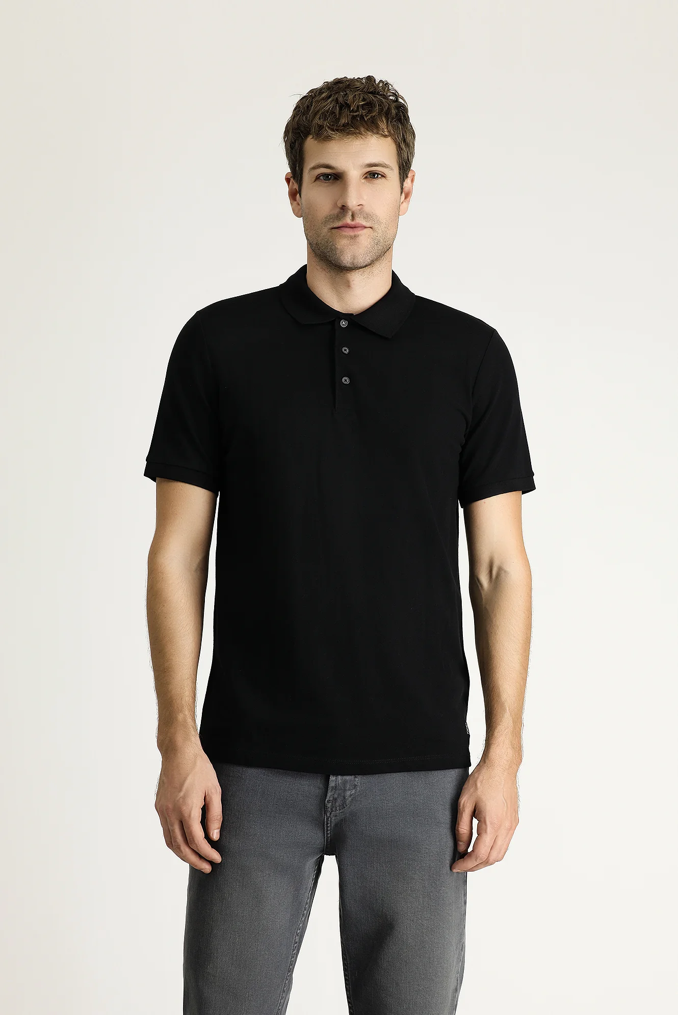 Siyah Slim Fit Dar Kesim Nakışlı Pamuk Polo Yaka Tişört - Image 3