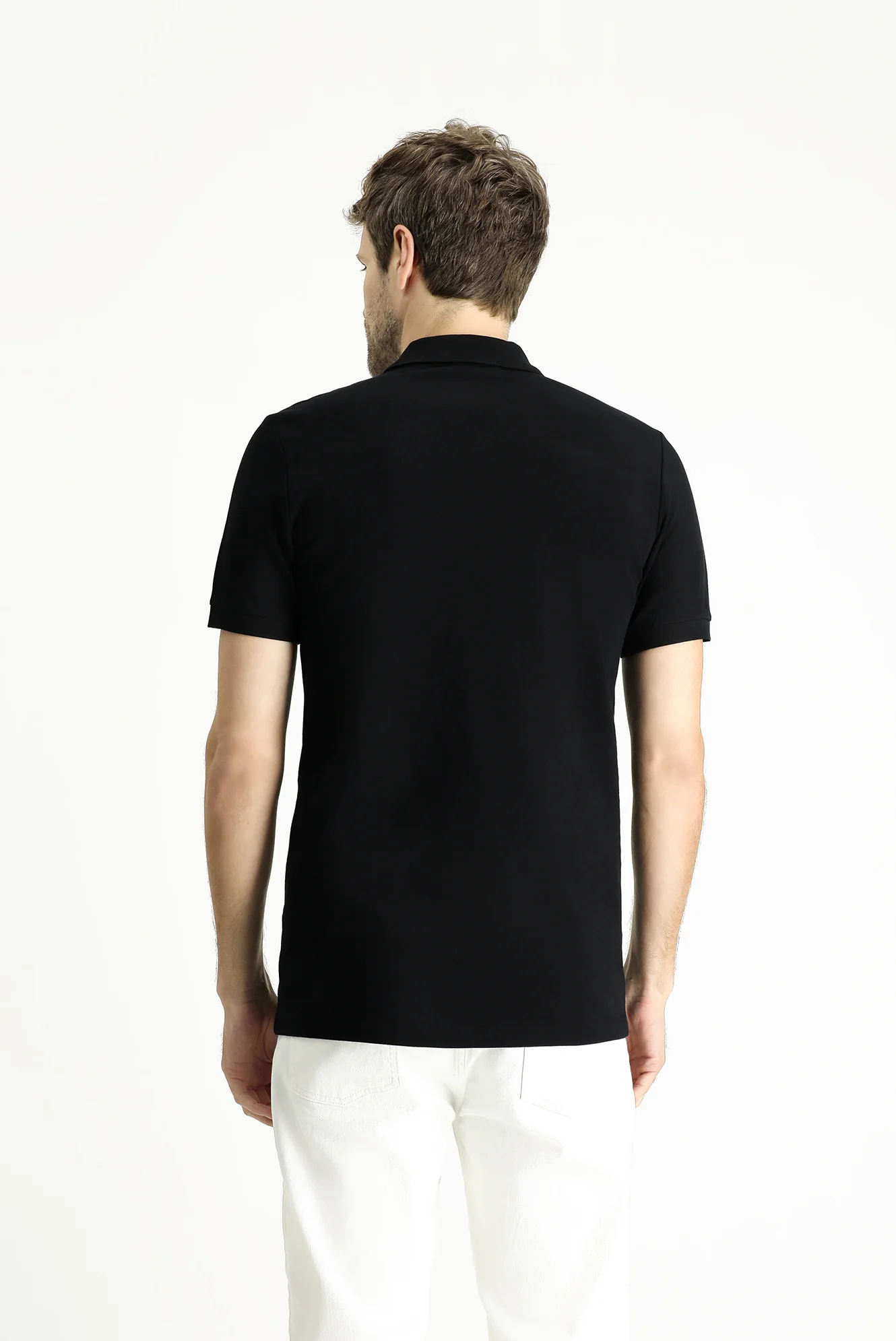 Siyah Slim Fit Dar Kesim Nakışlı Pamuk Polo Yaka Tişört - Image 4