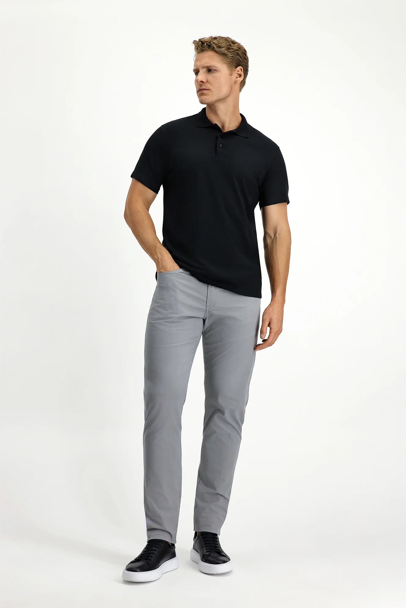 Siyah Slim Fit Dar Kesim Nakışlı Pamuklu Polo Yaka Tişört - Image 2