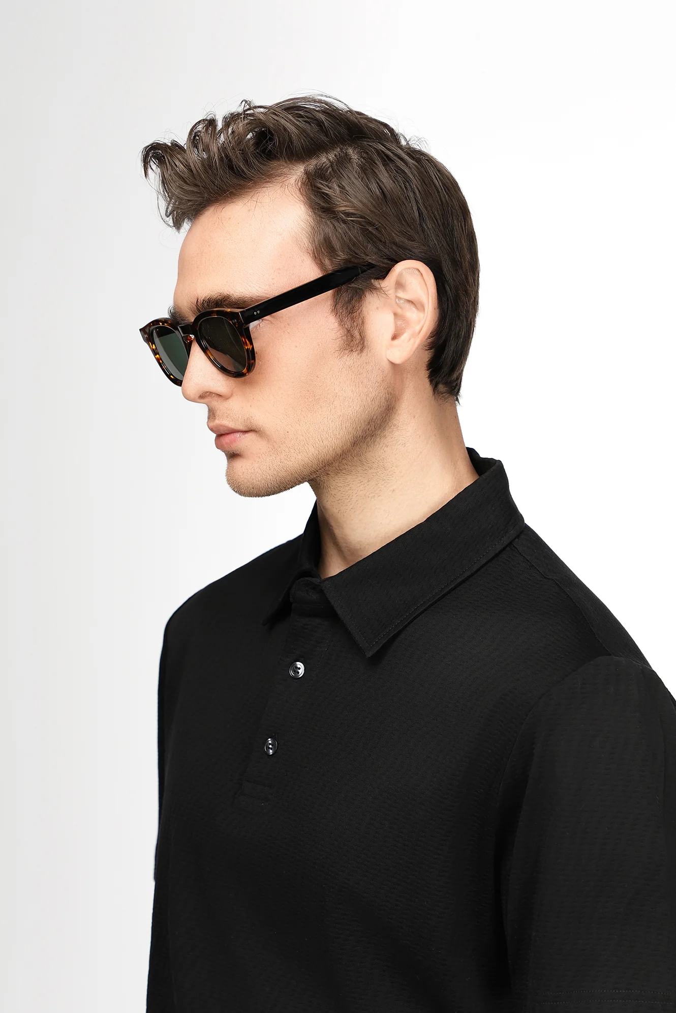 Siyah Slim Fit Dar Kesim Pamuk Desenli Polo Yaka Tişört - Image 4