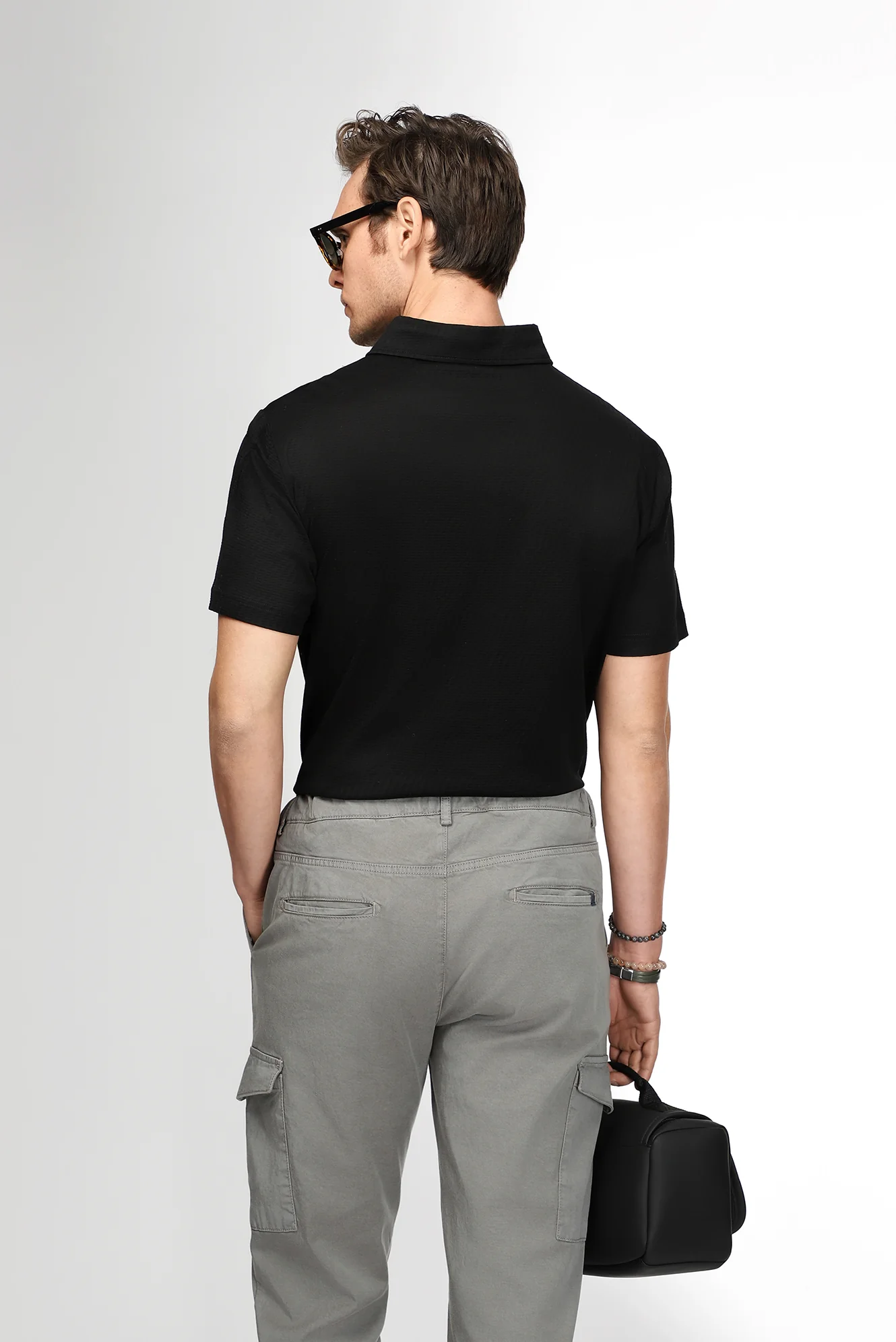 Siyah Slim Fit Dar Kesim Pamuk Desenli Polo Yaka Tişört - Image 5