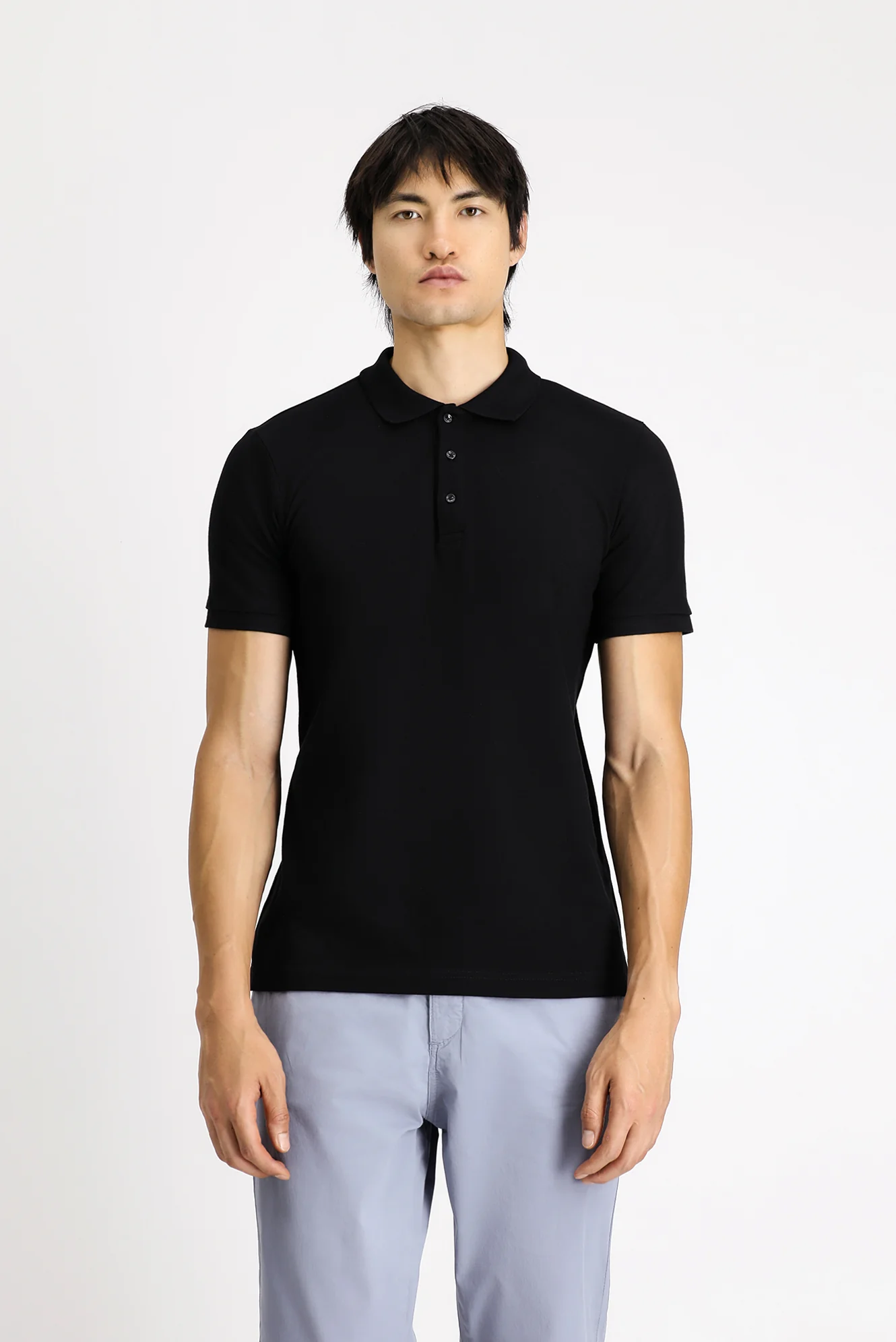 Siyah Slim Fit Dar Kesim Pamuk Polo Yaka Tişört - Image 3